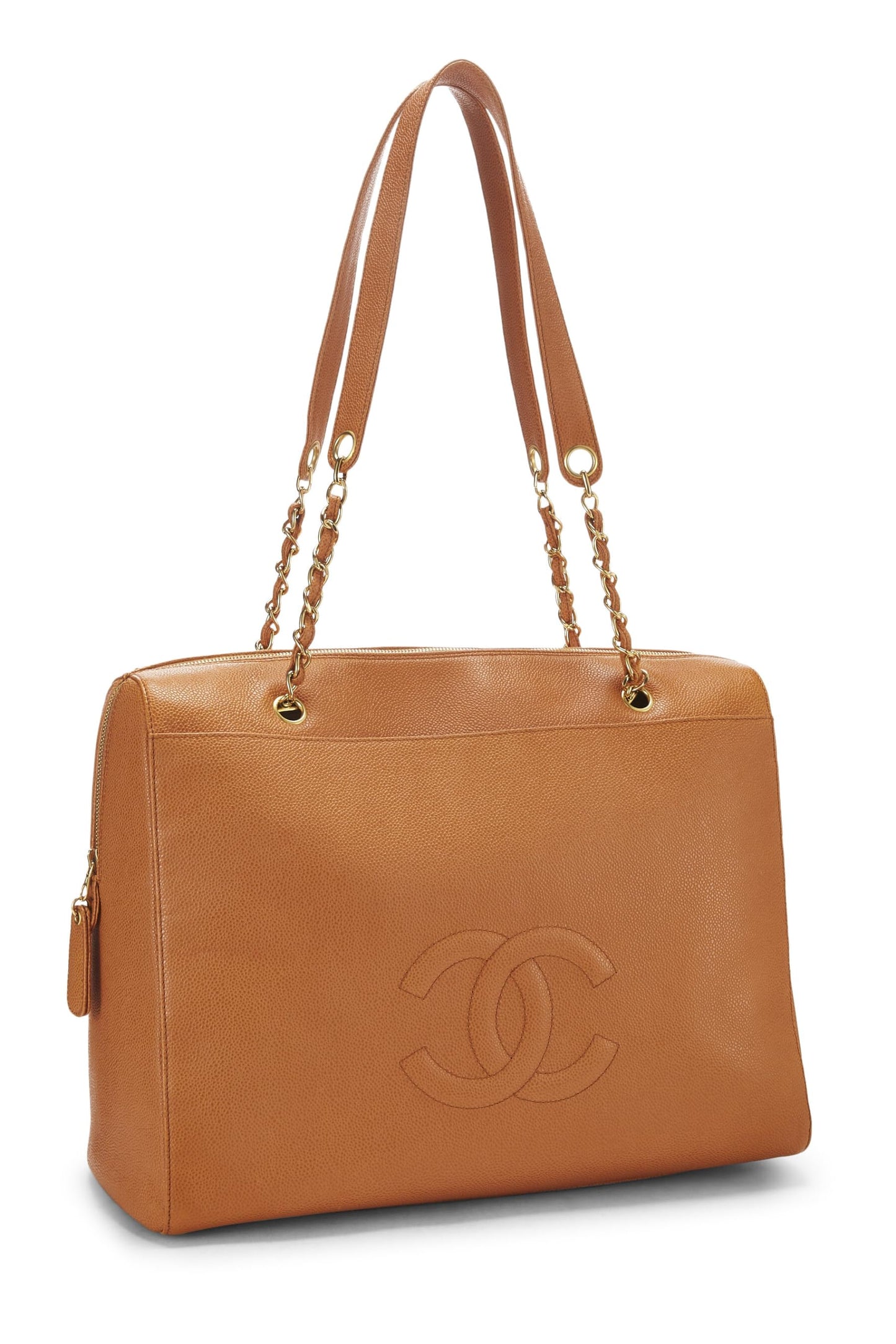 Chanel,  Orange Caviar Zip Tote Large, Orange