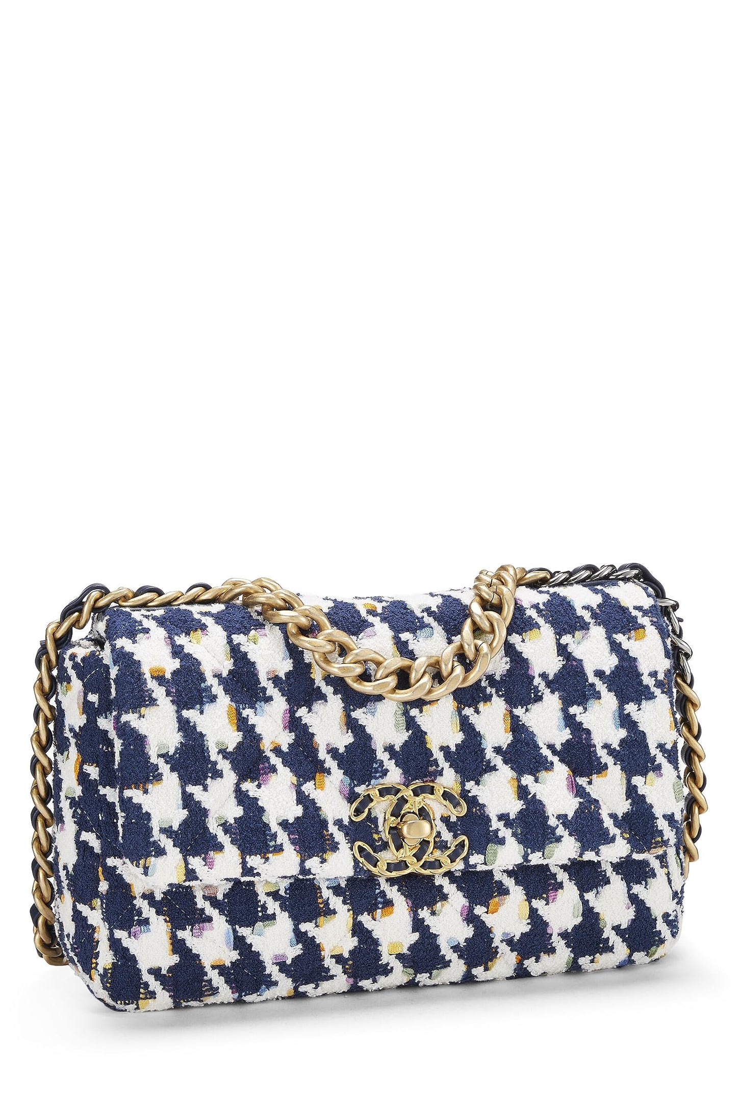 Chanel,  Blue & Multicolor Quilted Tweed 19 Flap Bag Medium, Multi