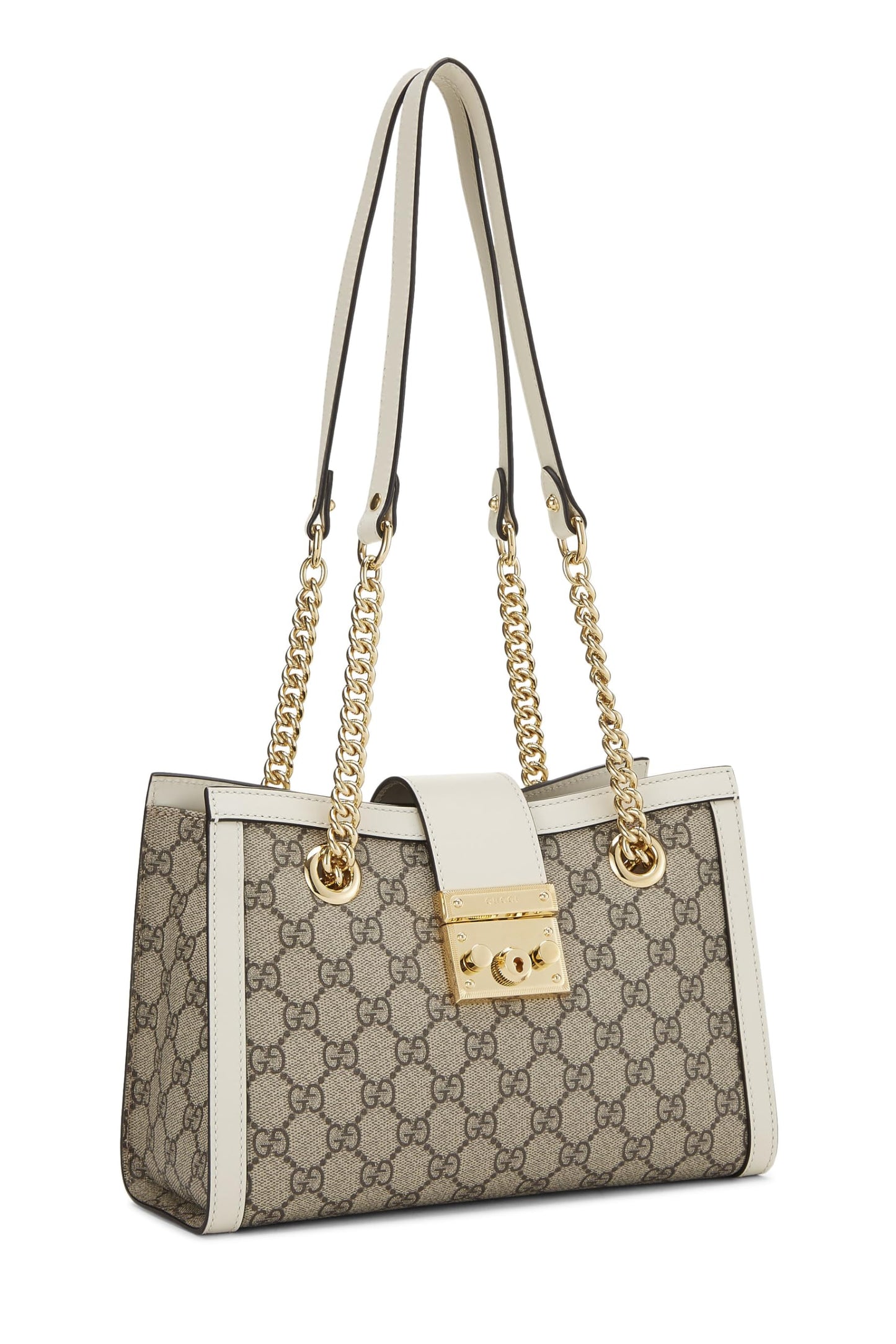 Gucci,  Ivory GG Supreme Canvas Padlock Tote Small, White