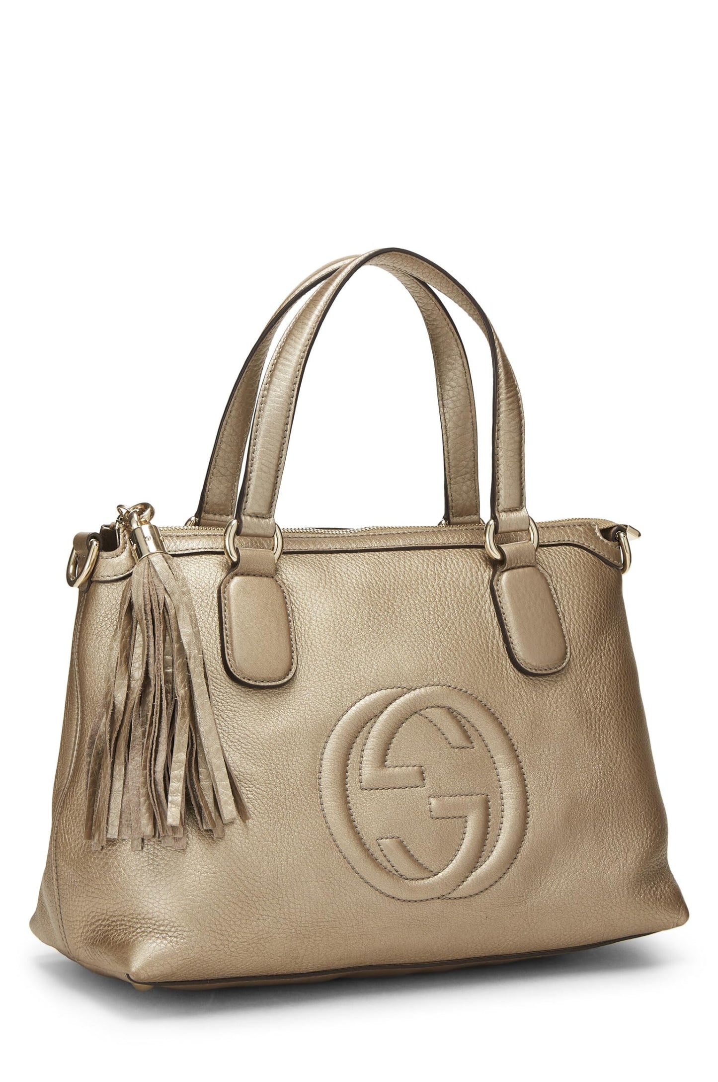 Gucci,  Gold Metallic Leather Soho Top Handle Tote, Gold