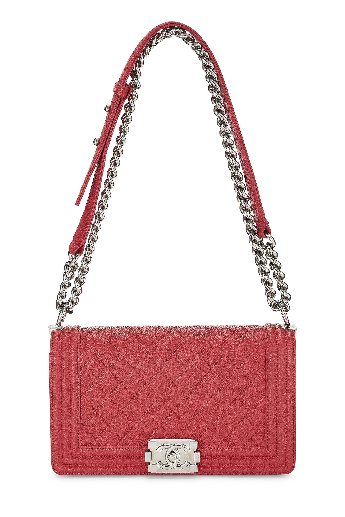 Chanel,  Red Quilted Caviar Boy Bag Medium, Red