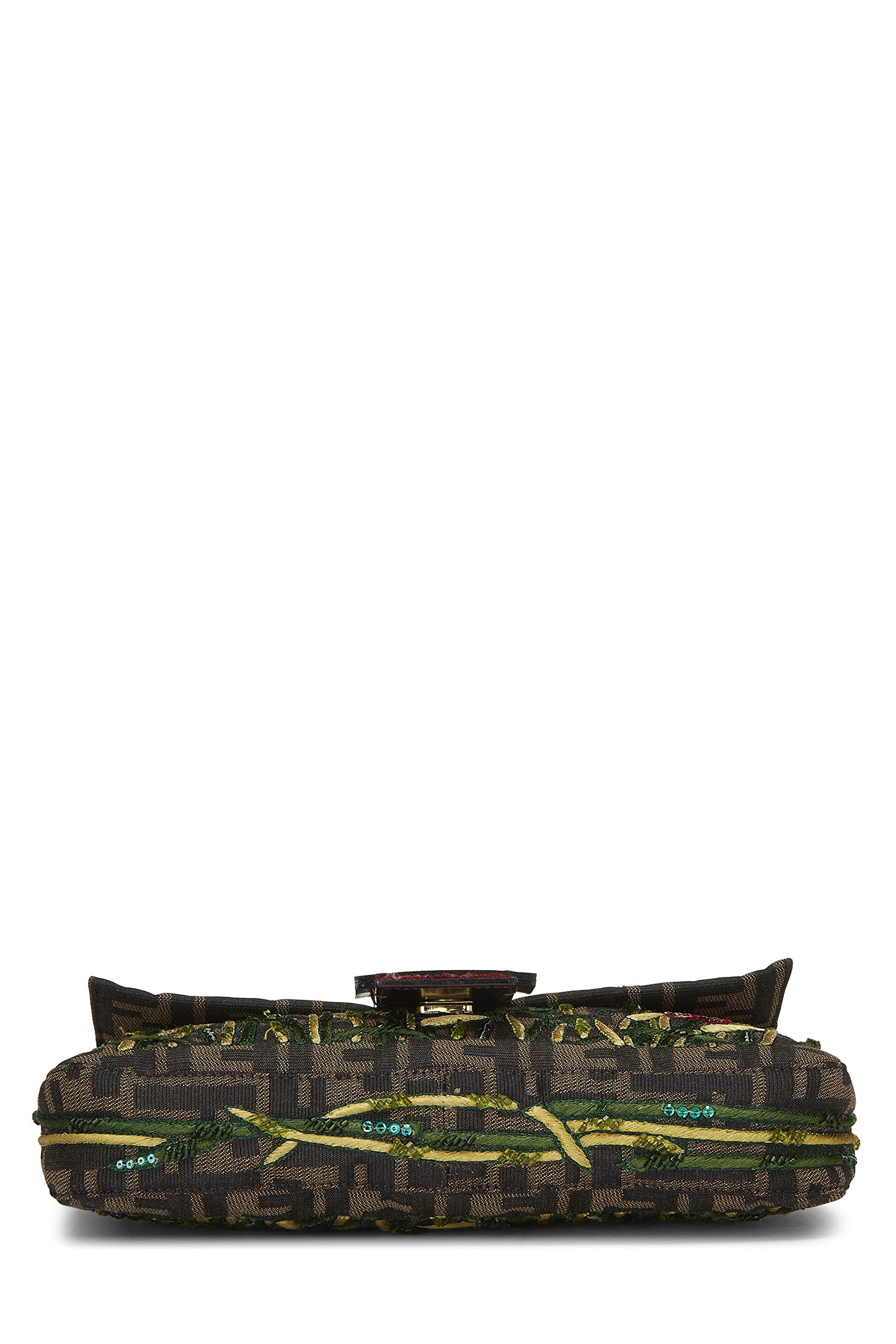 Fendi,  Brown Zucca Canvas Embroidered Baguette, Red