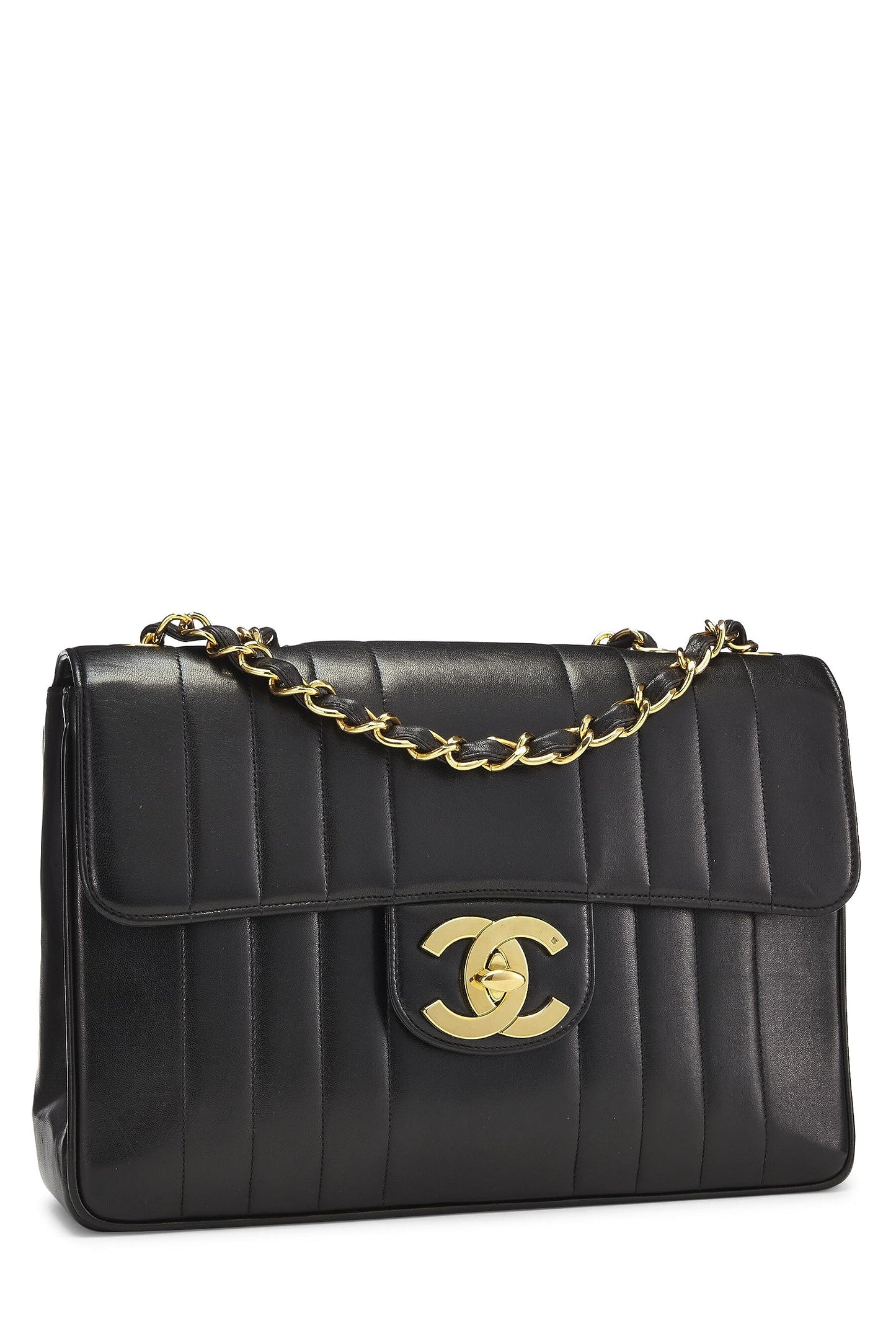 Chanel,  Black Vertical Lambskin Flap Jumbo, Black