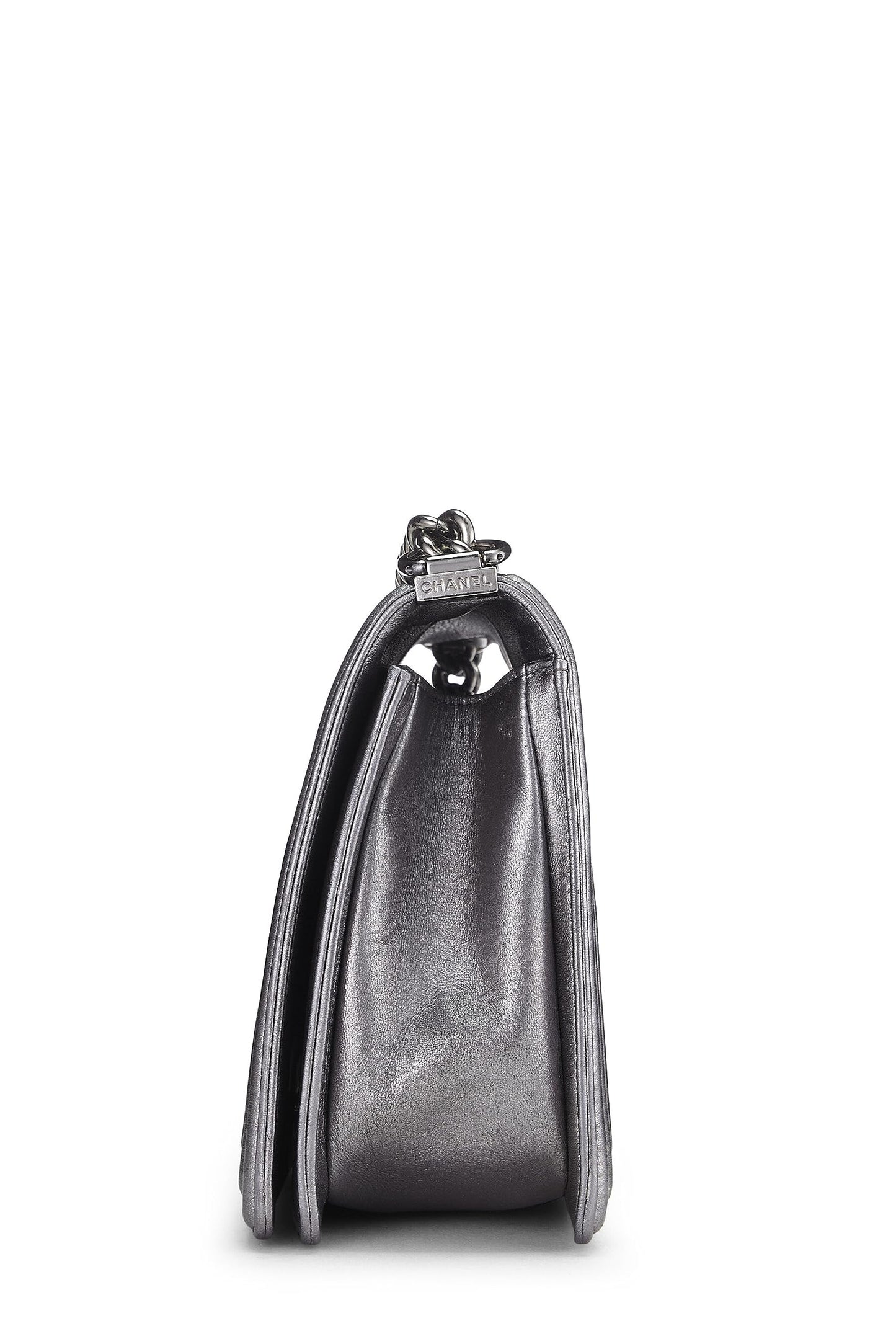 Chanel,  Silver Cube Embossed Calfskin Boy Bag Medium, Silver