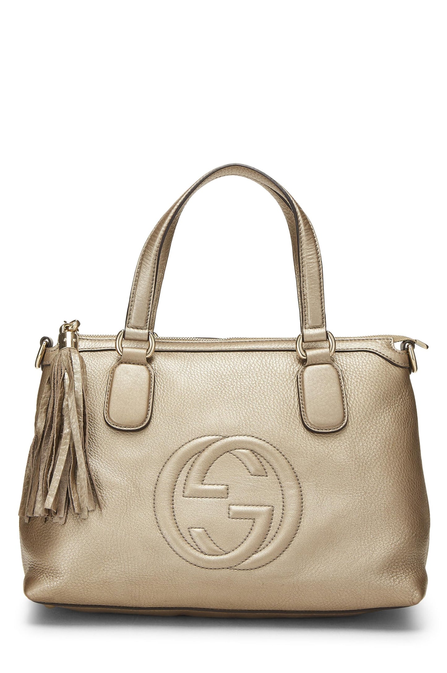 Gucci,  Gold Metallic Leather Soho Top Handle Tote, Gold