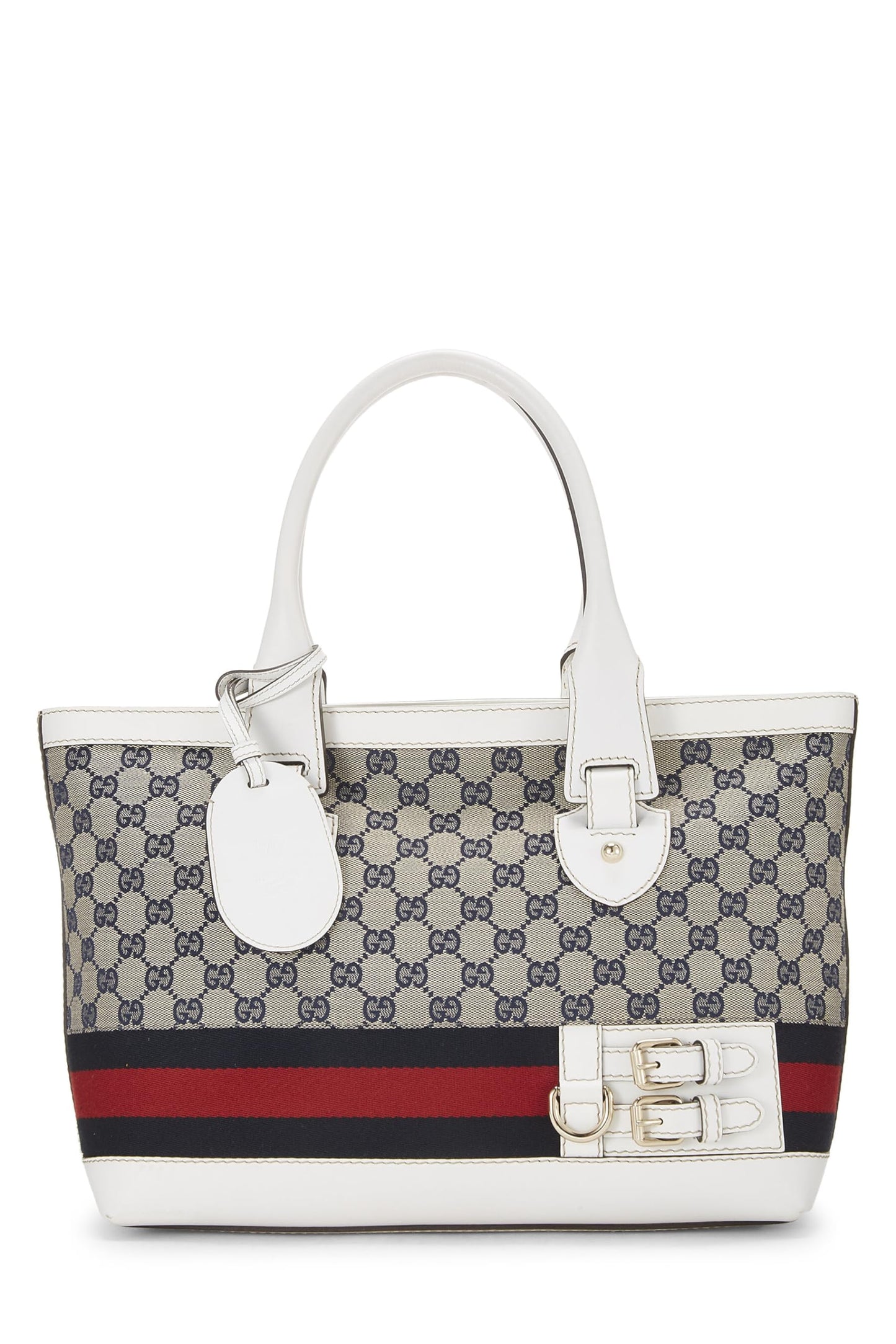 Gucci,  White Leather Web Heritage Tote, White