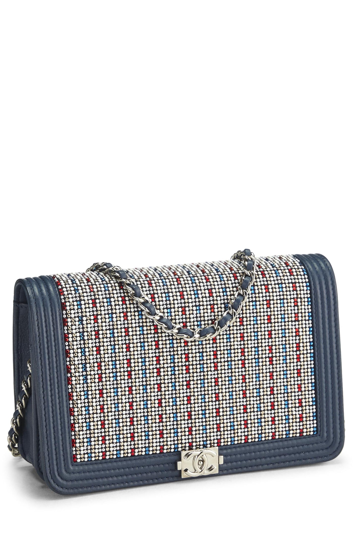 Chanel,  Blue Embellished Boy Wallet on Chain (WOC), Blue