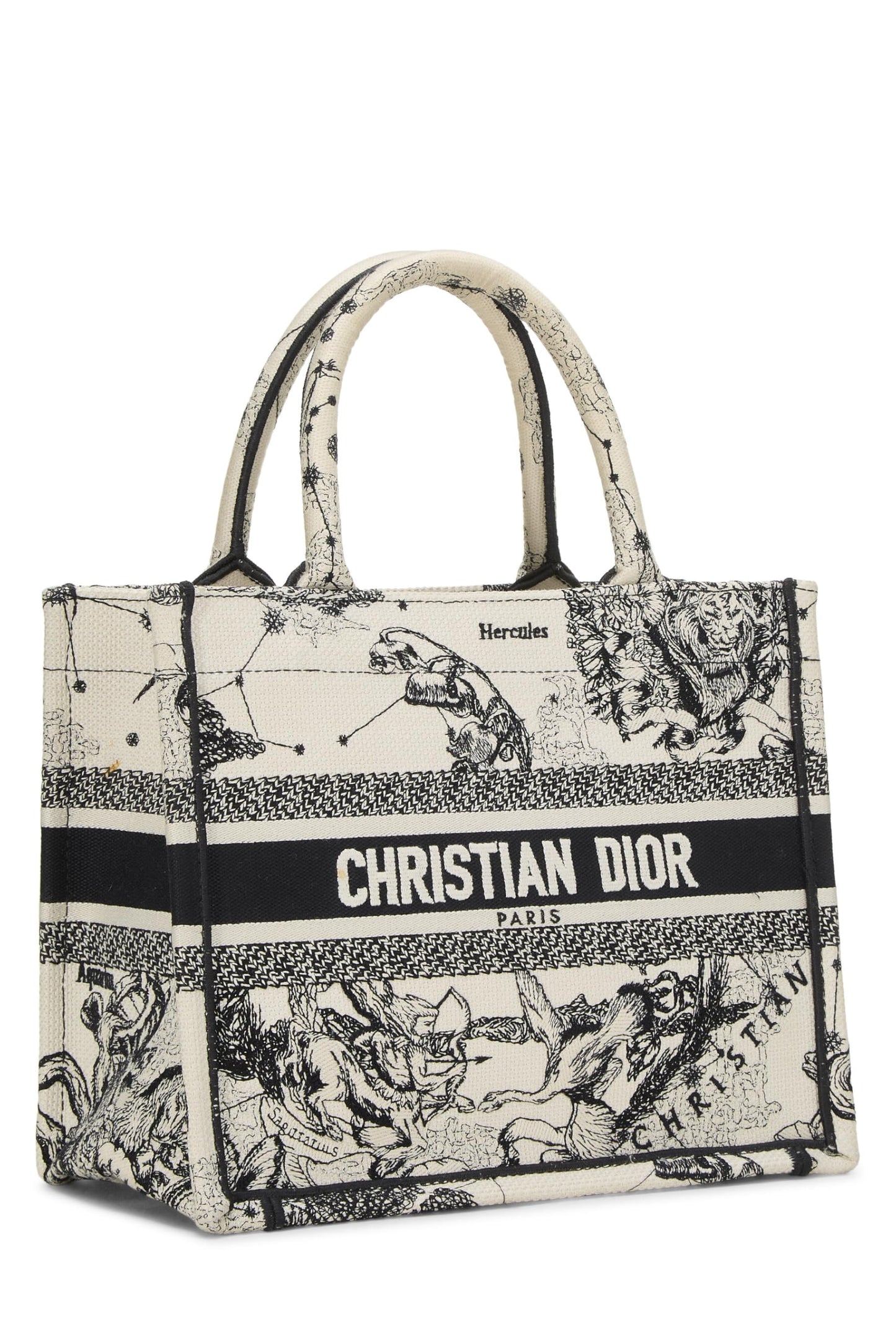 Dior,  Black & White Zodiac Embroidered Canvas Book Tote Small, White