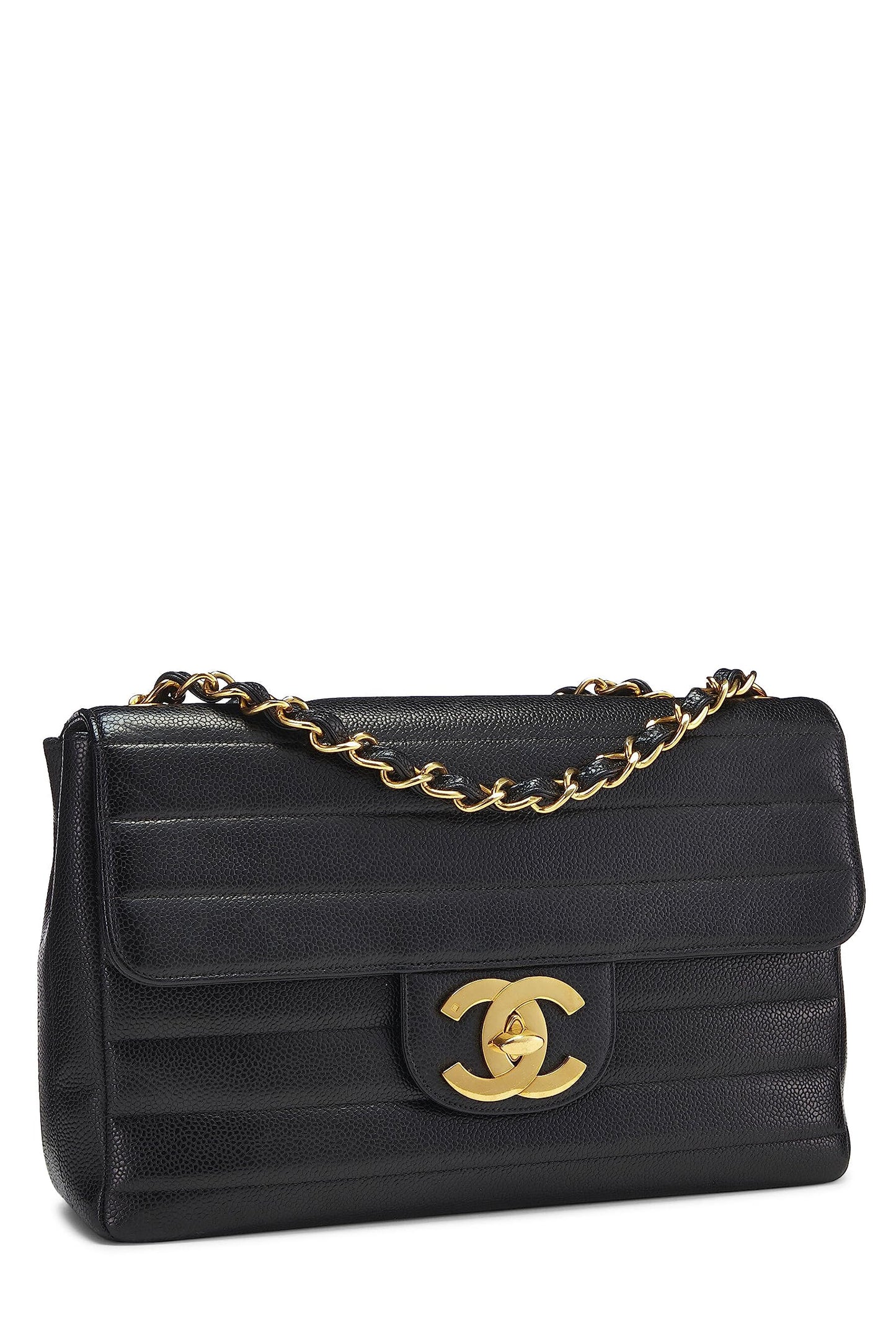 Chanel,  Black Horizontal Caviar Half Flap Jumbo, Black