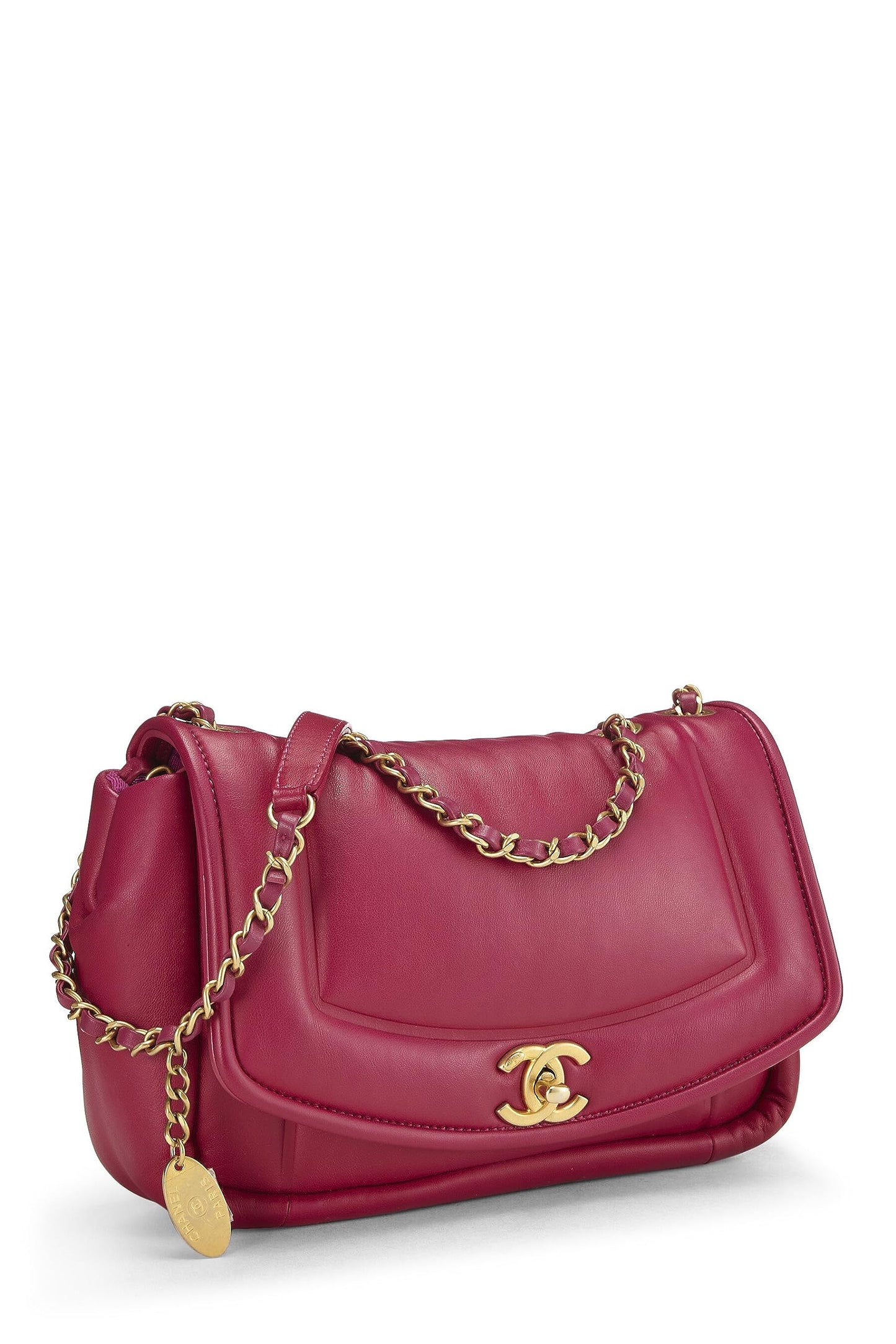 Chanel,  Pink Calfskin Border Full Flap Medium, Pink