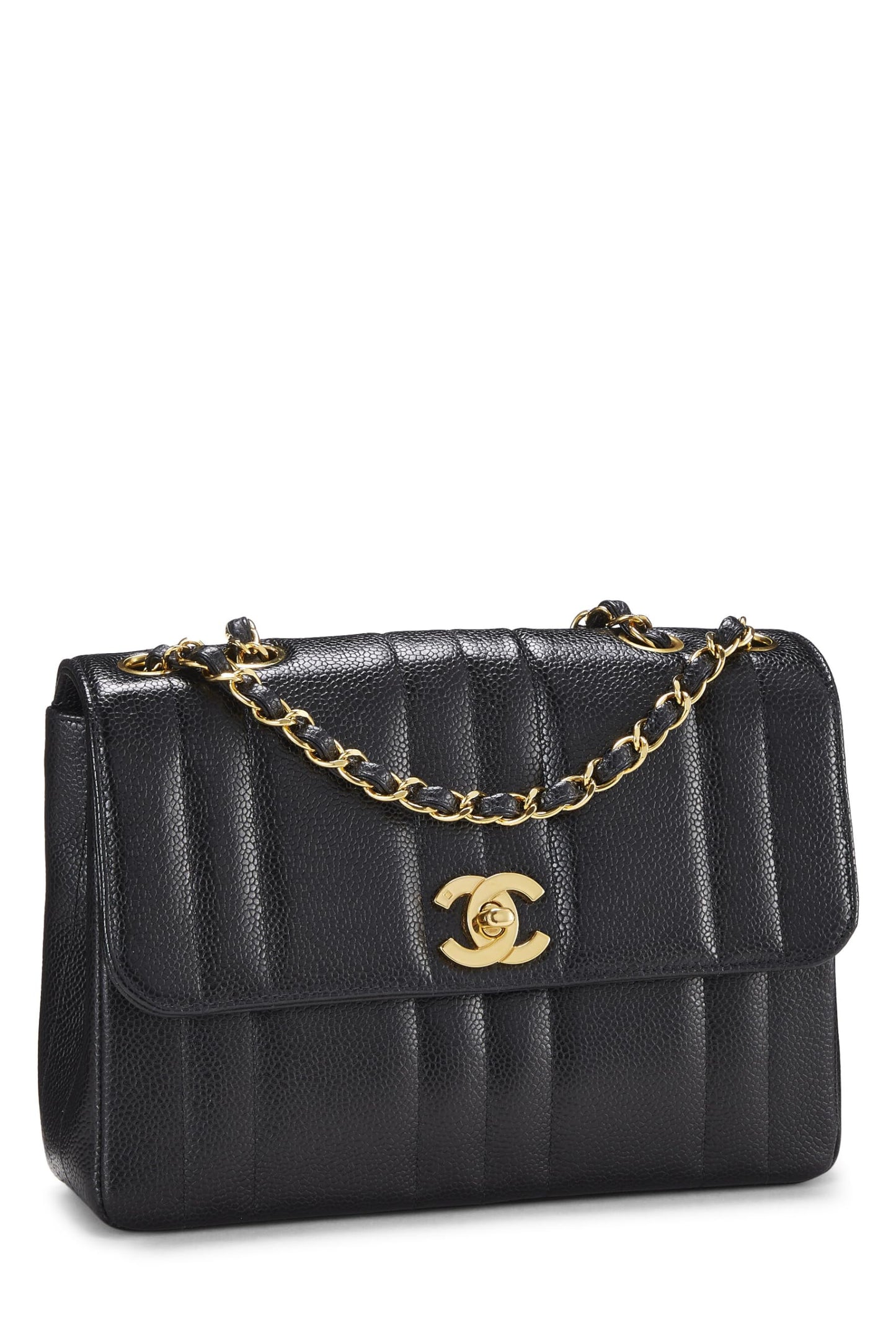 Chanel,  Black Vertical Caviar Half Flap Small, Black