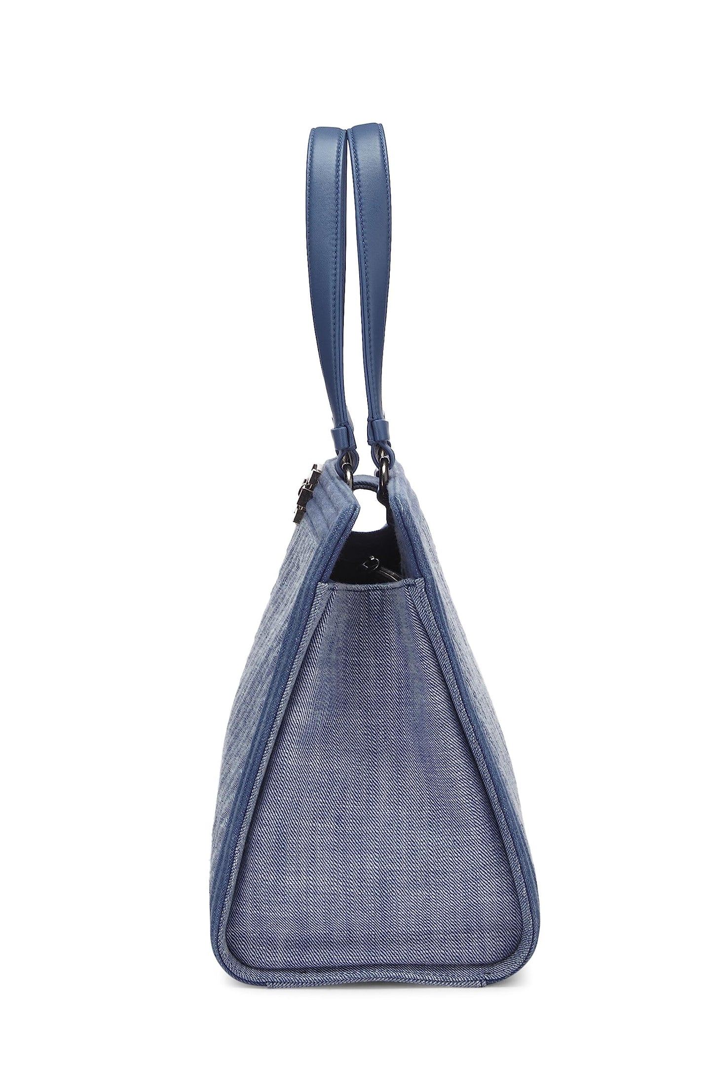 Chanel,  Blue Denim Chevron Boy Shopping Tote Large, Blue
