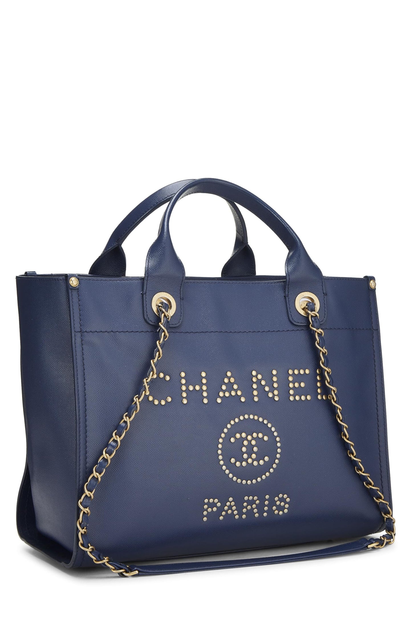 Chanel,  Blue Caviar Studded Deauville Shopping Tote Medium, Blue