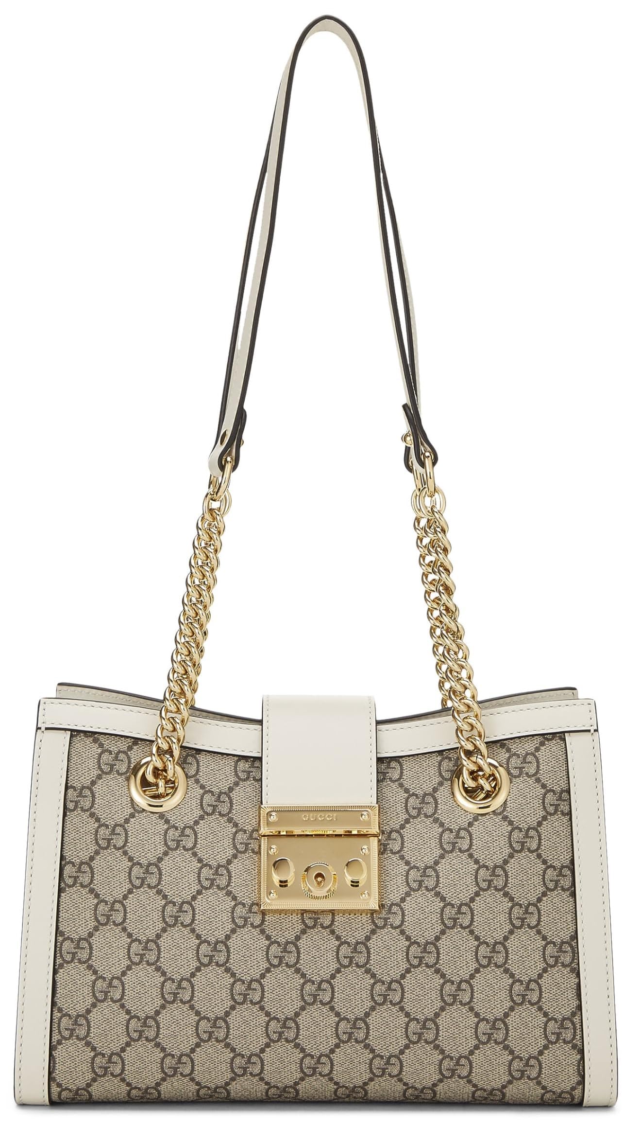 Gucci,  Ivory GG Supreme Canvas Padlock Tote Small, White