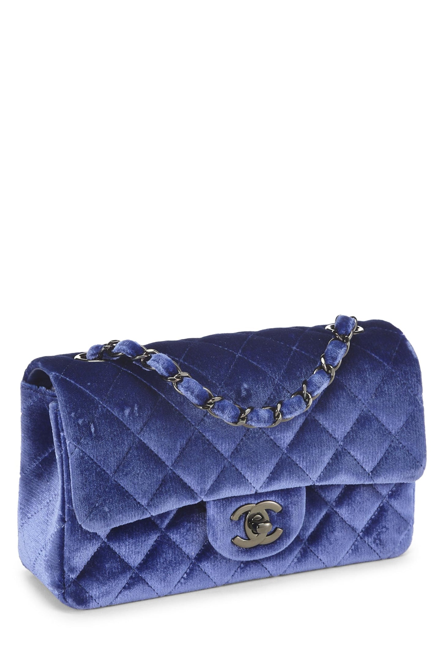 Chanel,  Purple Velvet Rectangular Flap Mini, Navy