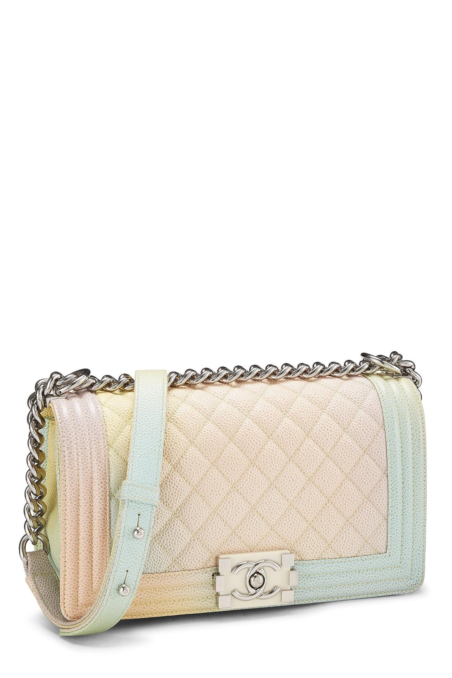 Chanel,  Rainbow Quilted Caviar Boy Bag Medium, White