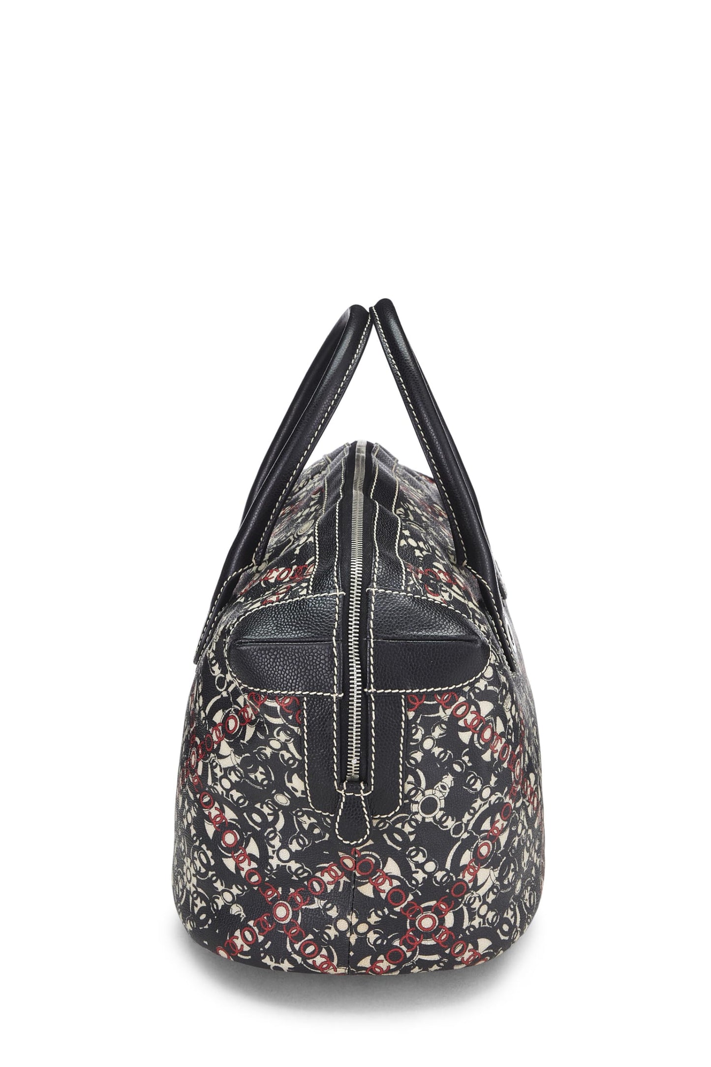 Chanel,  Black Coated Canvas Optic Coco Bowler Medium, Black