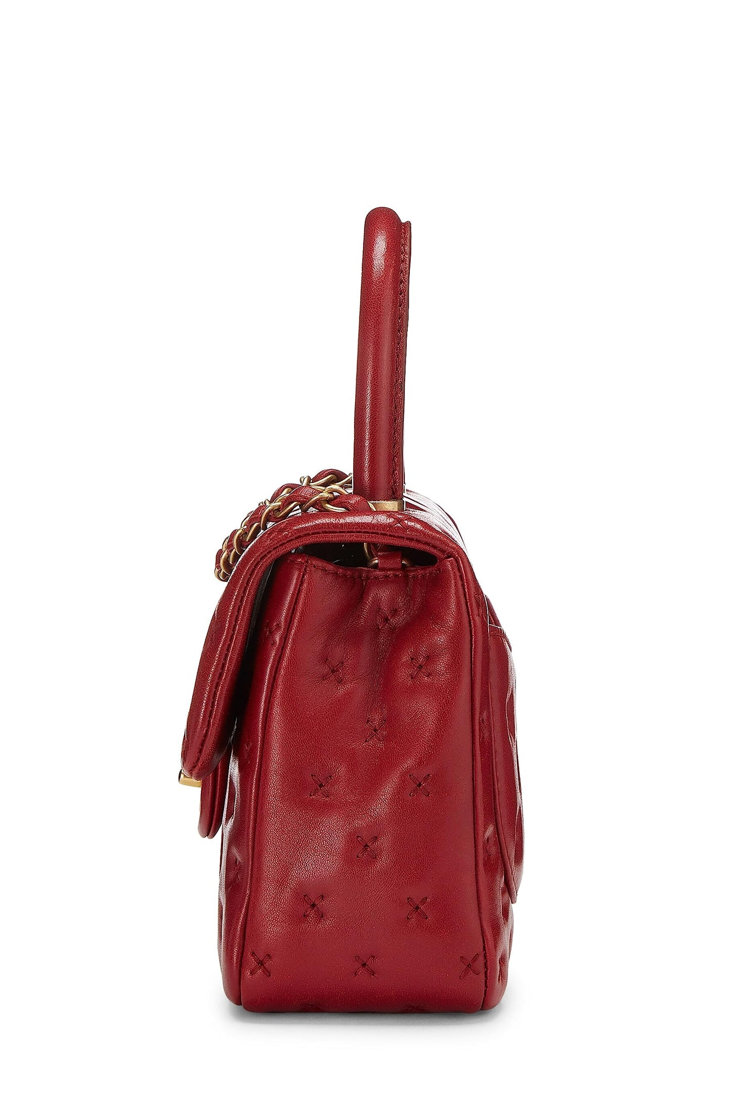 Chanel,  Red Cross Stitch Lambskin Coco Handle Bag Mini, Red