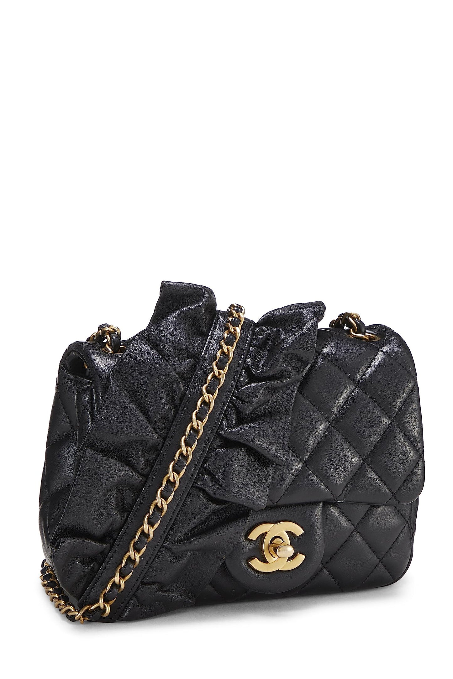 Chanel,  Black Quilted Lambskin Romance Square Flap Mini, Black