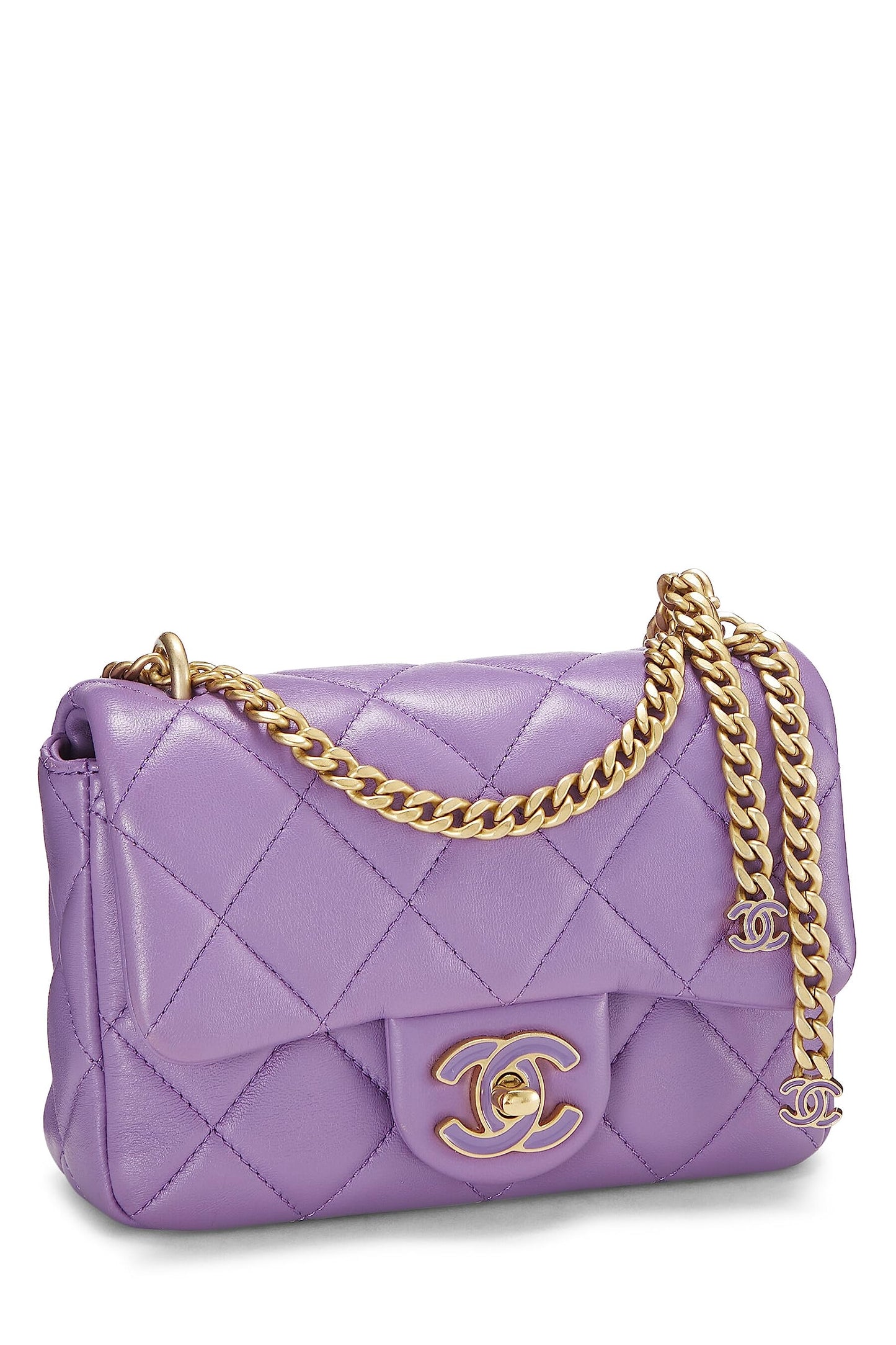 Chanel,  Purple Lambskin Pending CC Square Flap Mini, Purple