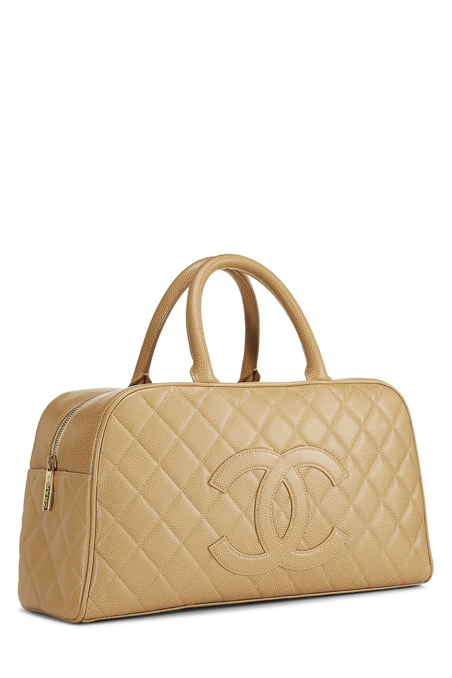 Chanel,  Beige Quilted Caviar Bowler Medium, Beige
