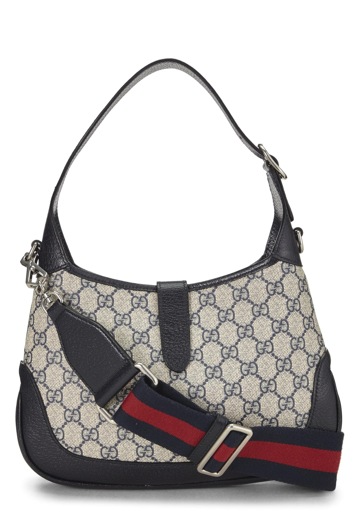 Gucci,  Navy GG Supreme Canvas Web Jackie Shoulder Bag, Navy