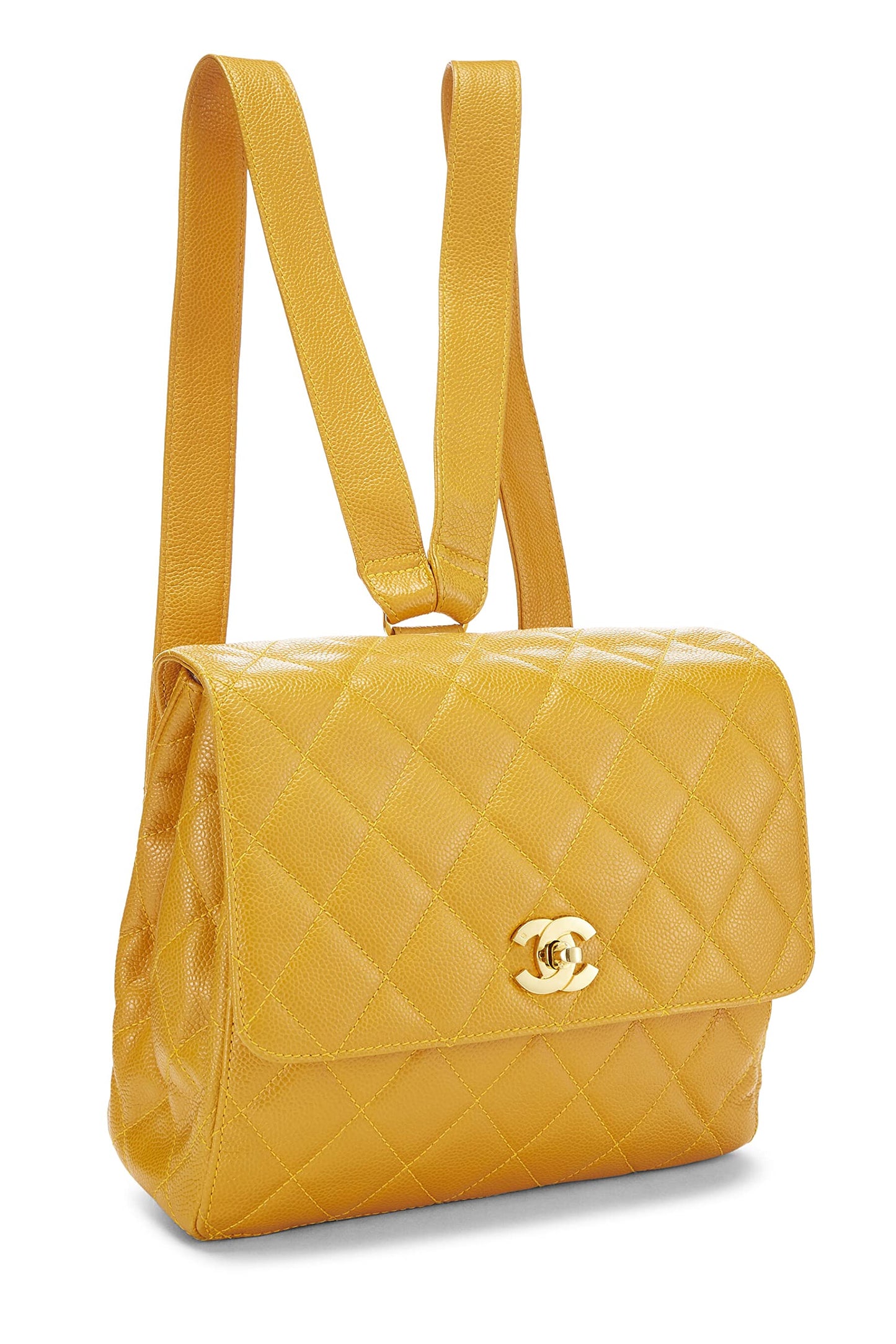 Chanel,  Yellow Quilted Caviar Backpack, Yellow