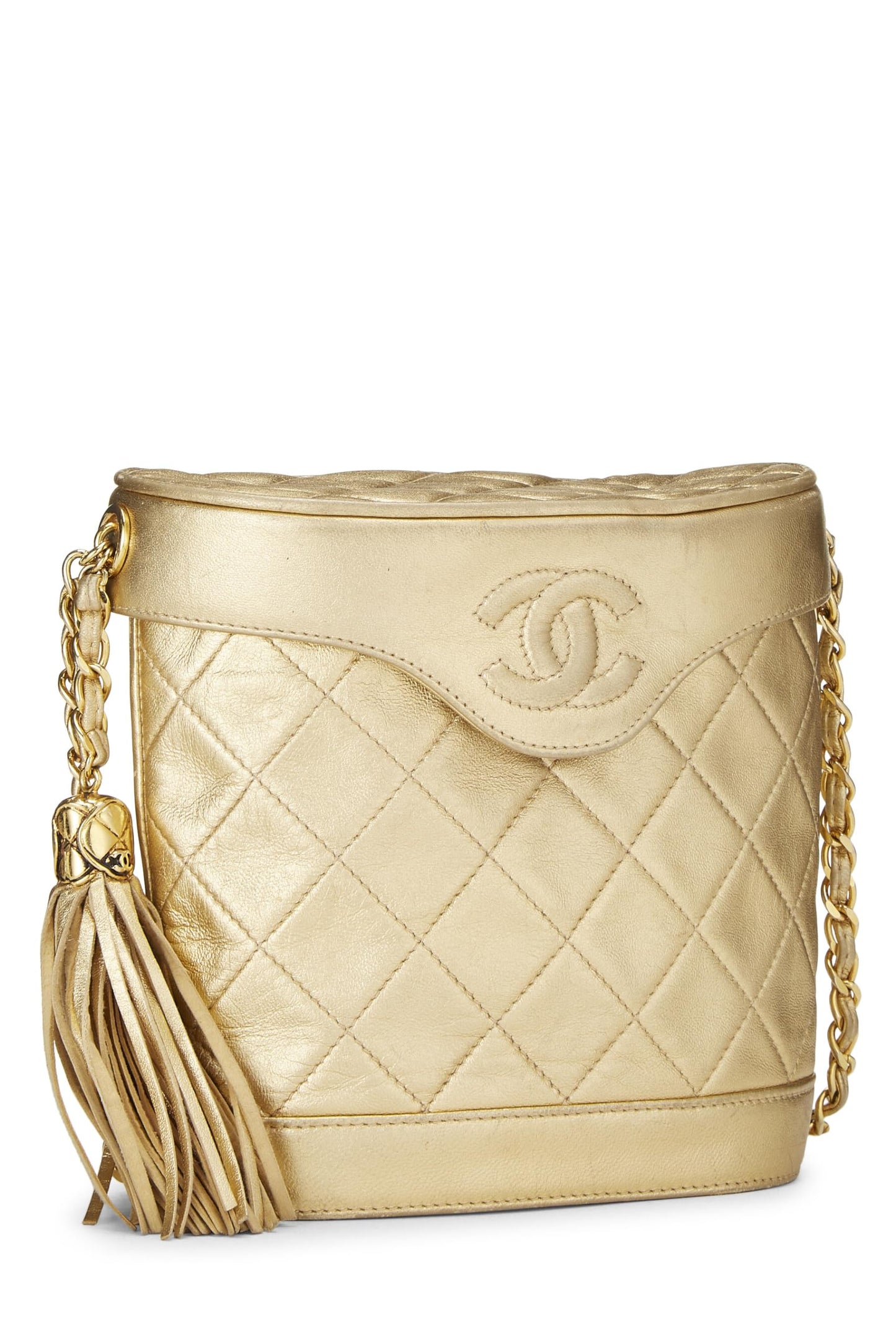 Chanel,  Gold Quilted Lambskin Binocular Bag Small, Gold