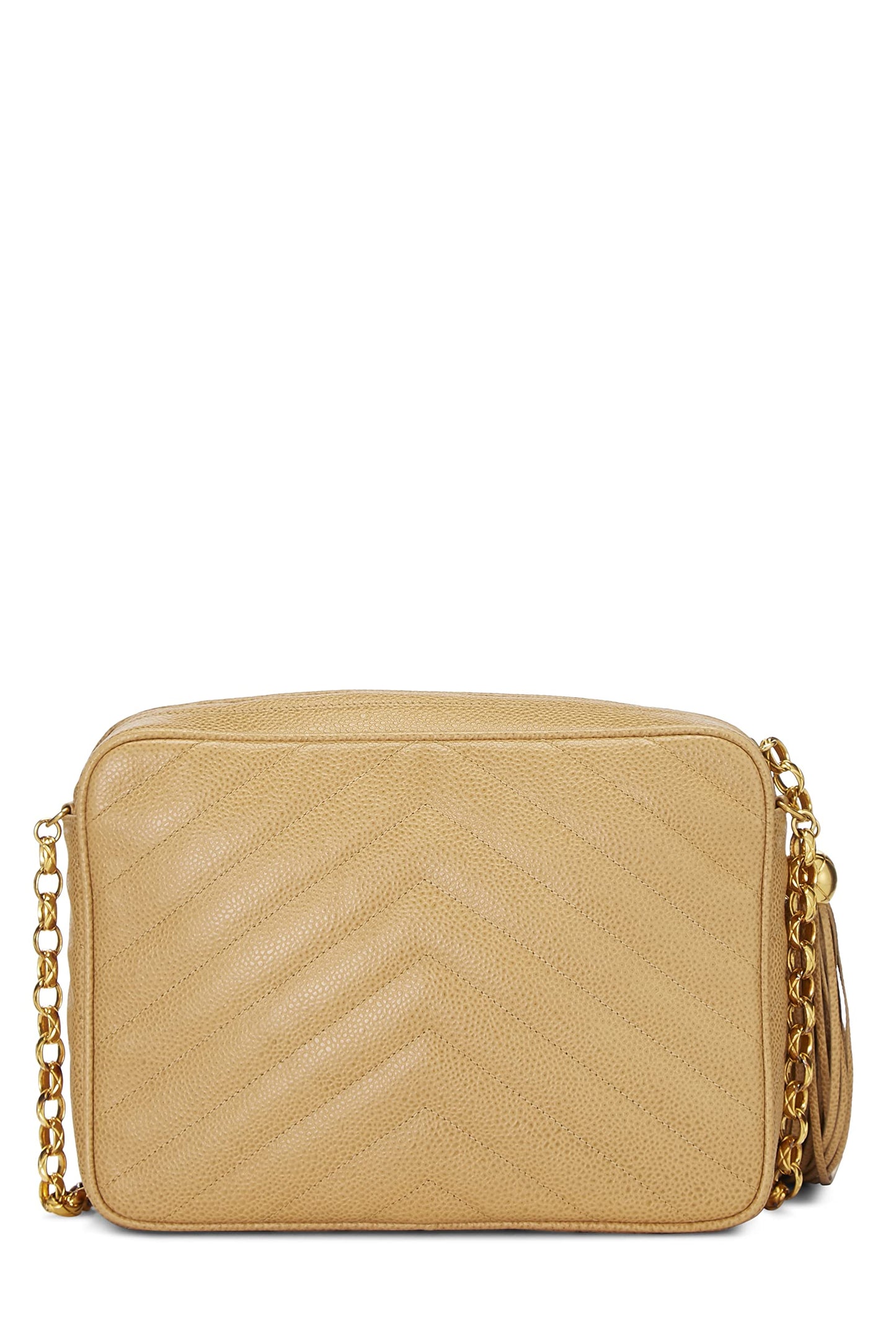 Chanel,  Beige Chevron Caviar Pocket Camera Bag Medium, Beige
