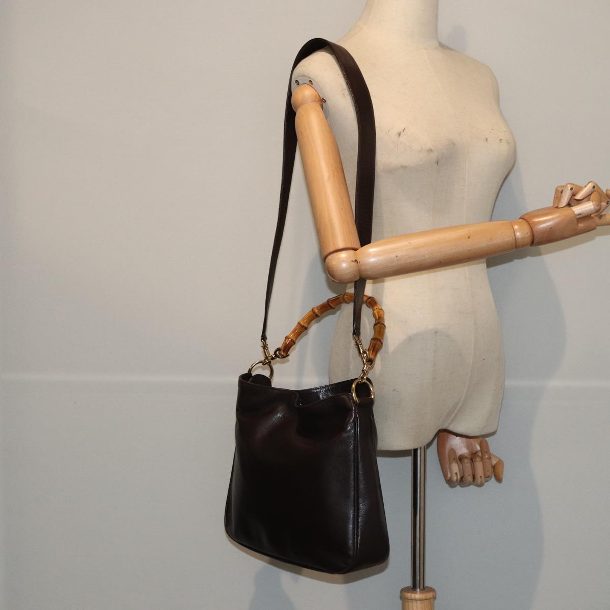 GUCCI Bamboo Hand Bag Leather 2way Brown 82021