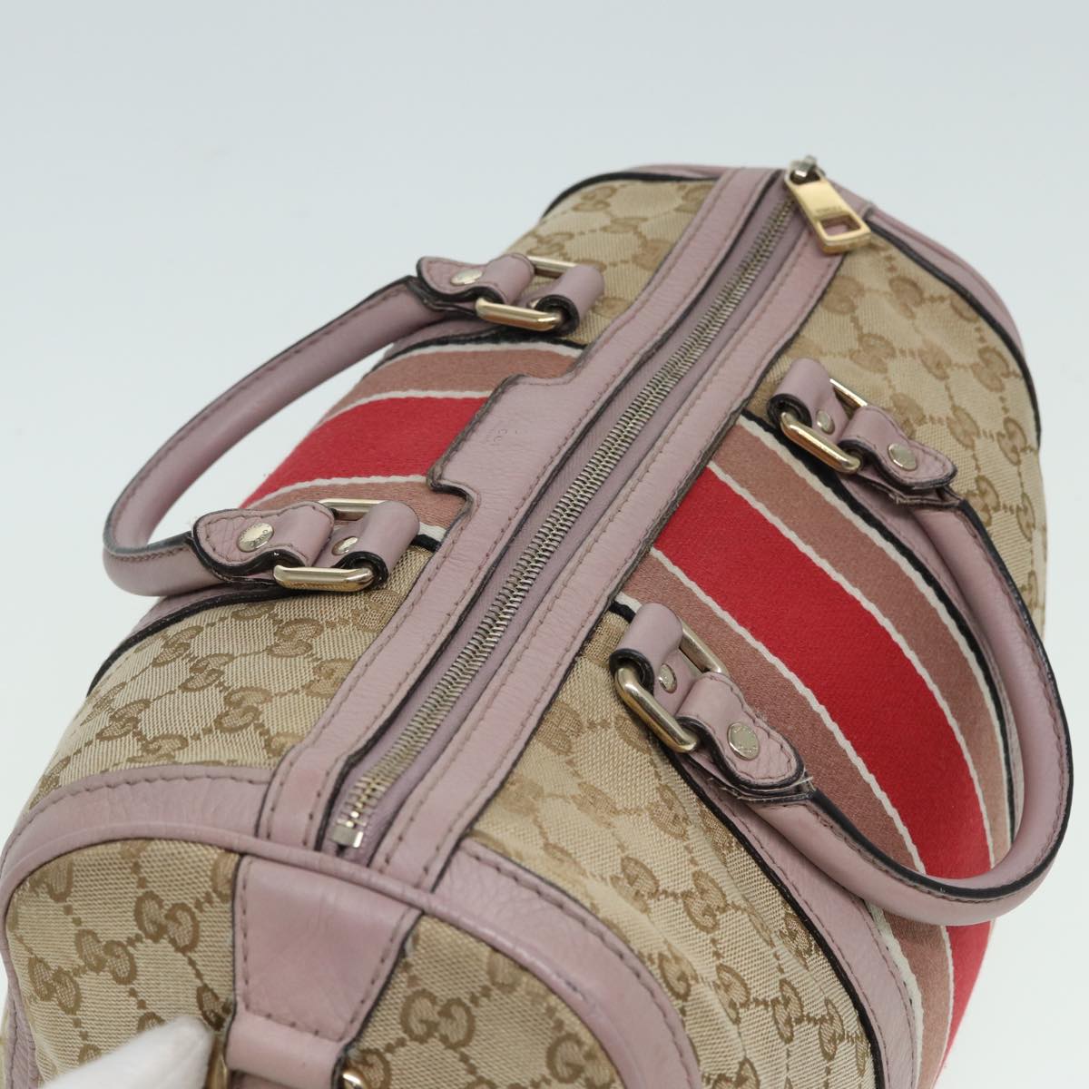 GUCCI GG Canvas Boston Bag 2way Beige Pink 82022