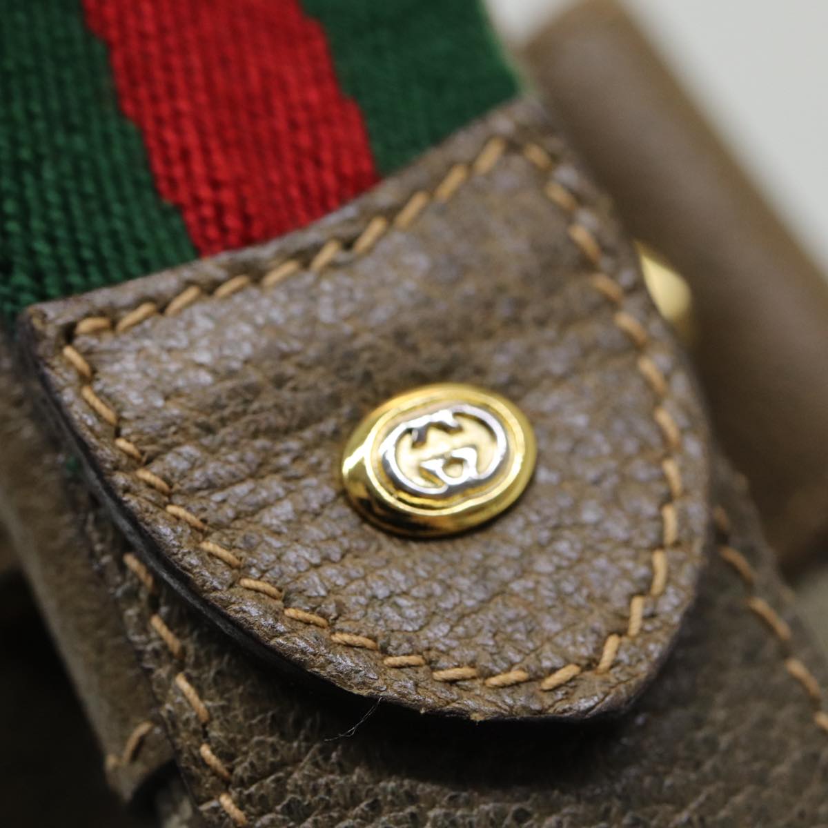 GUCCI GG Canvas Web Sherry Line Shoulder Bag PVC Leather Beige Green 82024