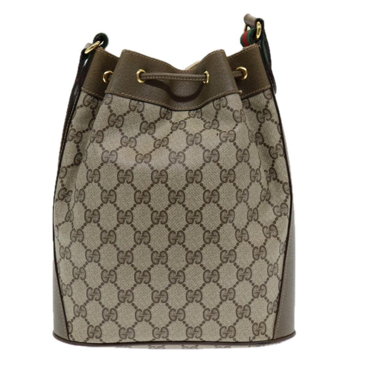 GUCCI GG Canvas Web Sherry Line Shoulder Bag PVC Leather Beige Green 82024