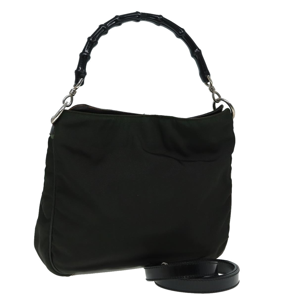 GUCCI Bamboo Hand Bag Nylon 2way Khaki 001 1638 82192