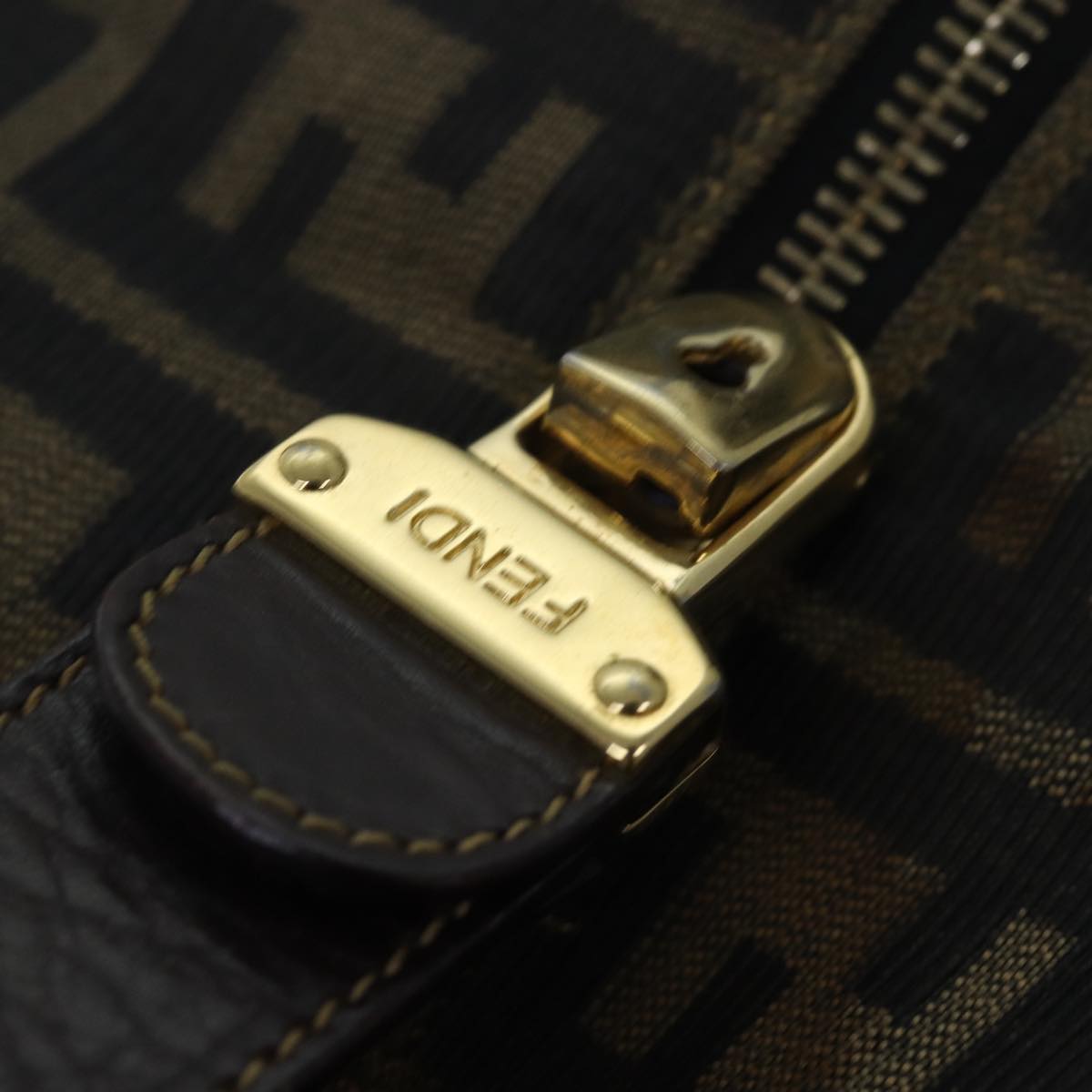FENDI Zucca Canvas Hand Bag Brown Black 82560