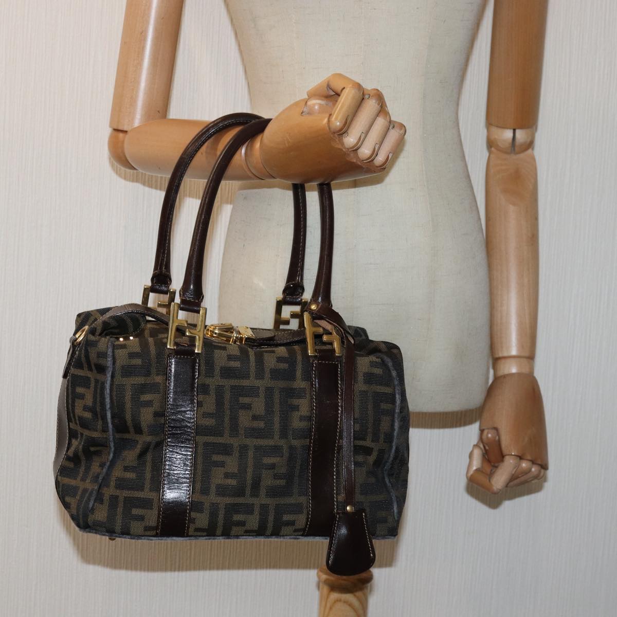FENDI Zucca Canvas Hand Bag Brown Black 82560