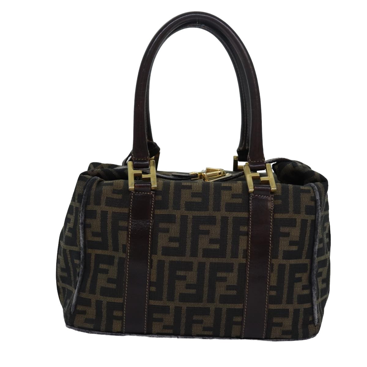 FENDI Zucca Canvas Hand Bag Brown Black 82560