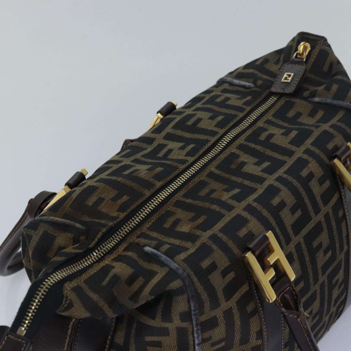 FENDI Zucca Canvas Hand Bag Brown Black 82560
