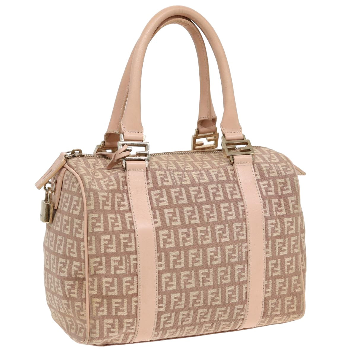 FENDI Zucchino Canvas Mini Boston Bag Pink 82685