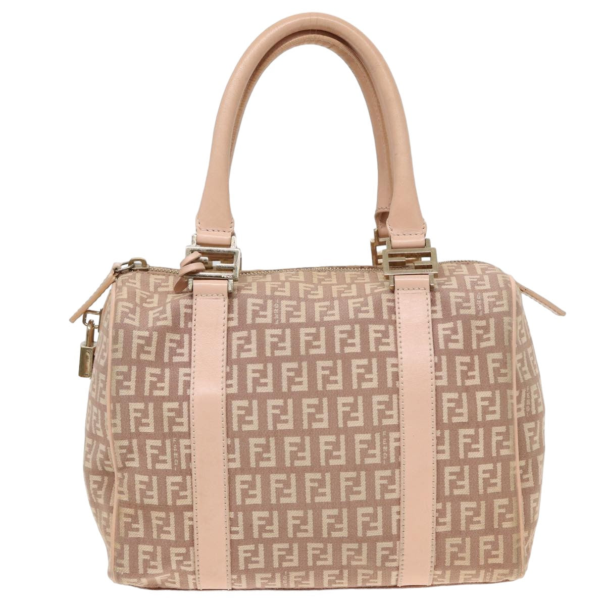 FENDI Zucchino Canvas Mini Boston Bag Pink 82685