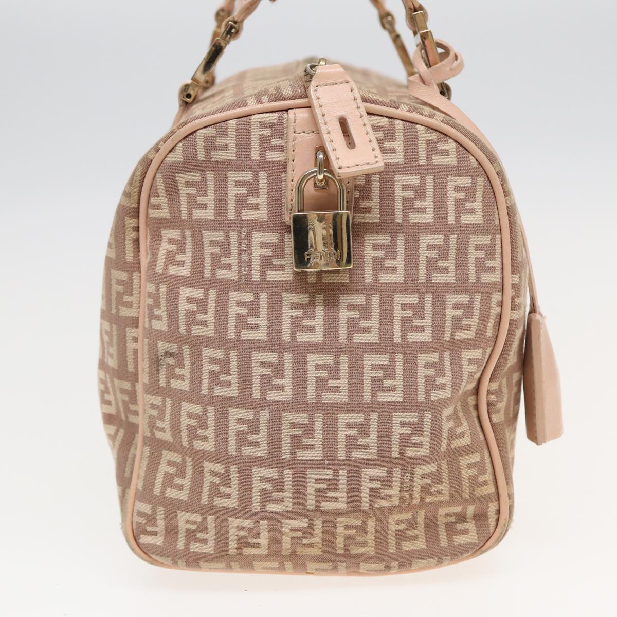FENDI Zucchino Canvas Mini Boston Bag Pink 82685