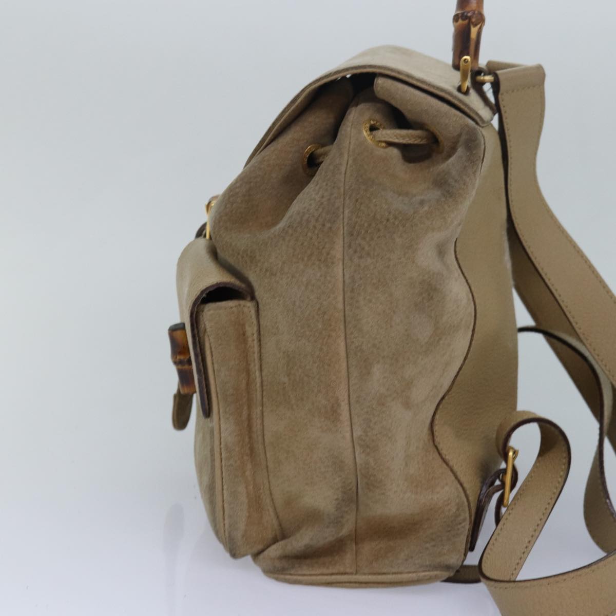 GUCCI Bamboo Backpack Suede Beige 003 2058 0016 82702