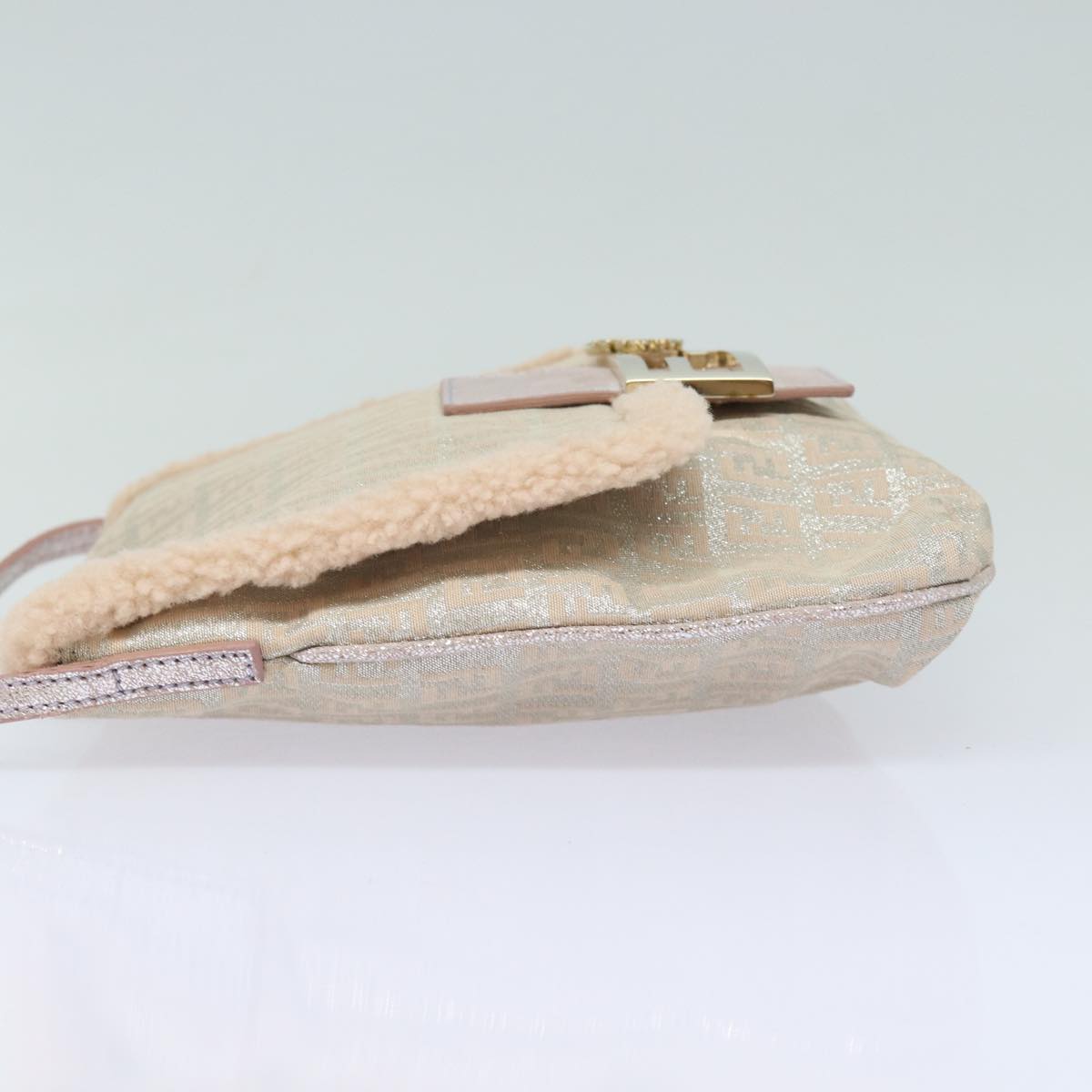 FENDI Zucchino Canvas Shoulder Bag Beige Pink Silver 82744