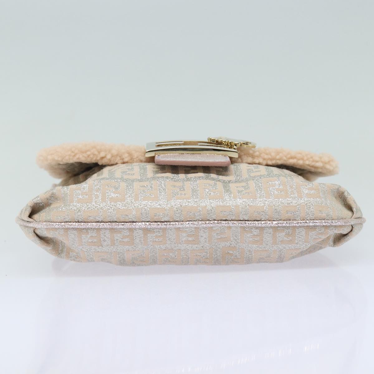 FENDI Zucchino Canvas Shoulder Bag Beige Pink Silver 82744
