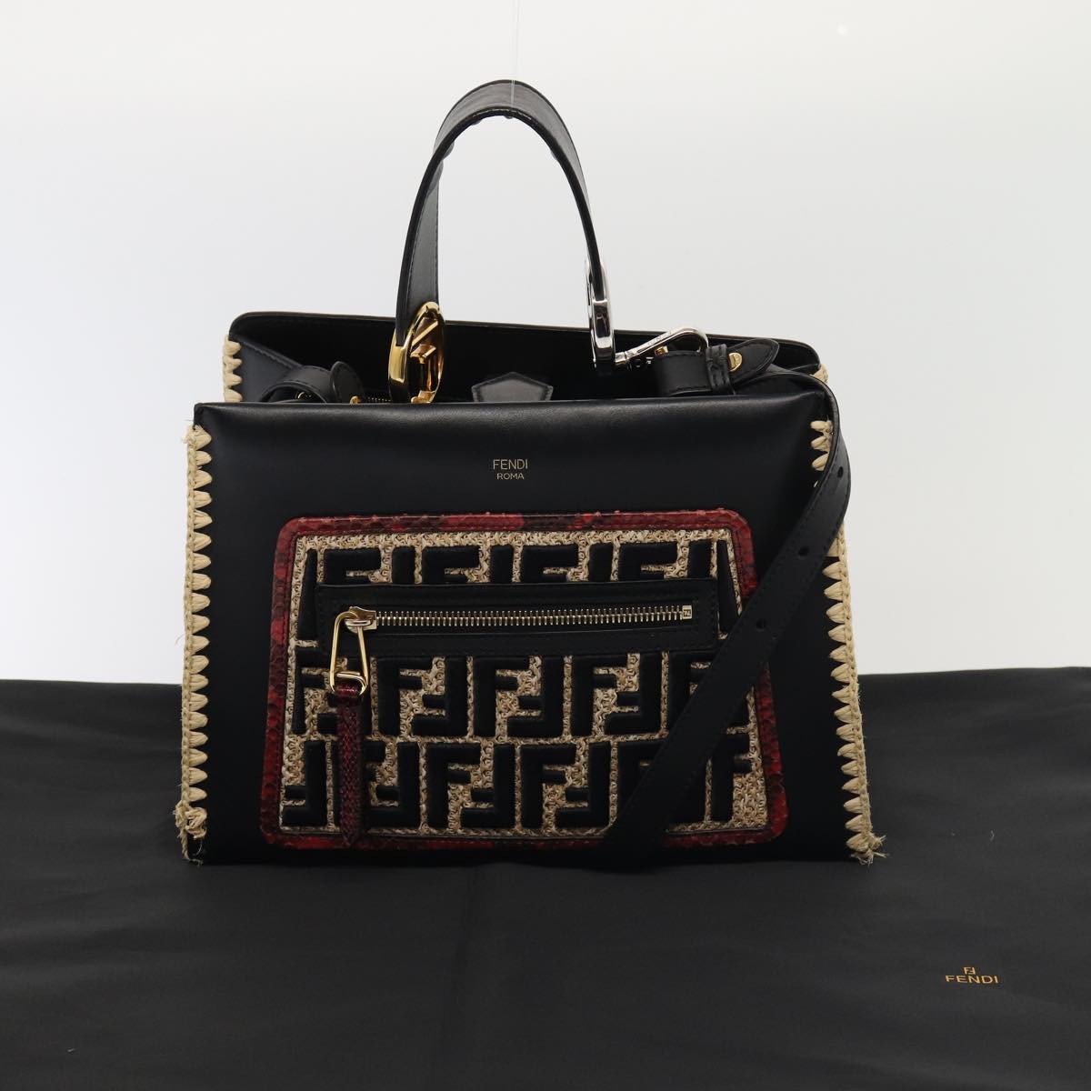 FENDI Hand Bag Leather 2way Black 82745