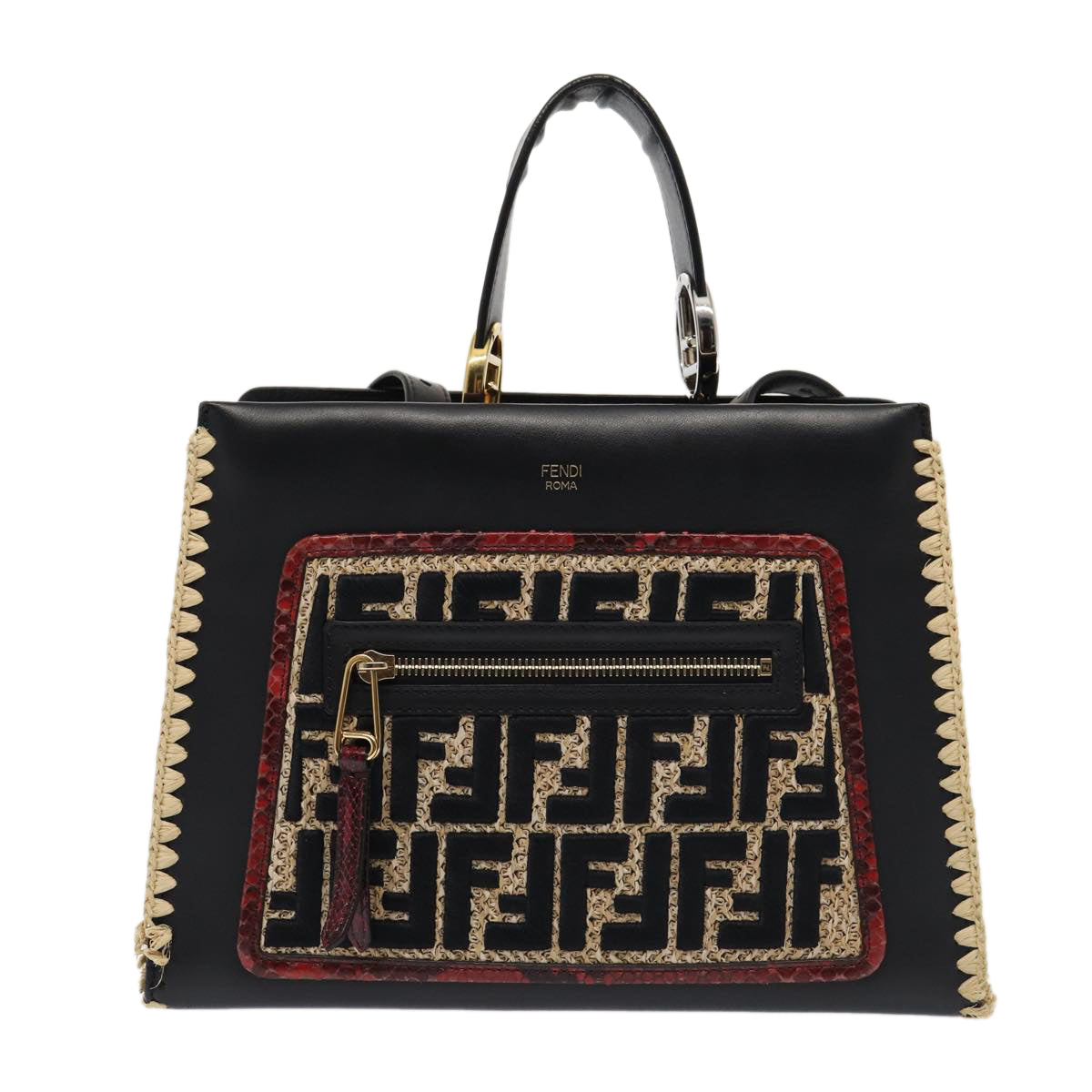 FENDI Hand Bag Leather 2way Black 82745
