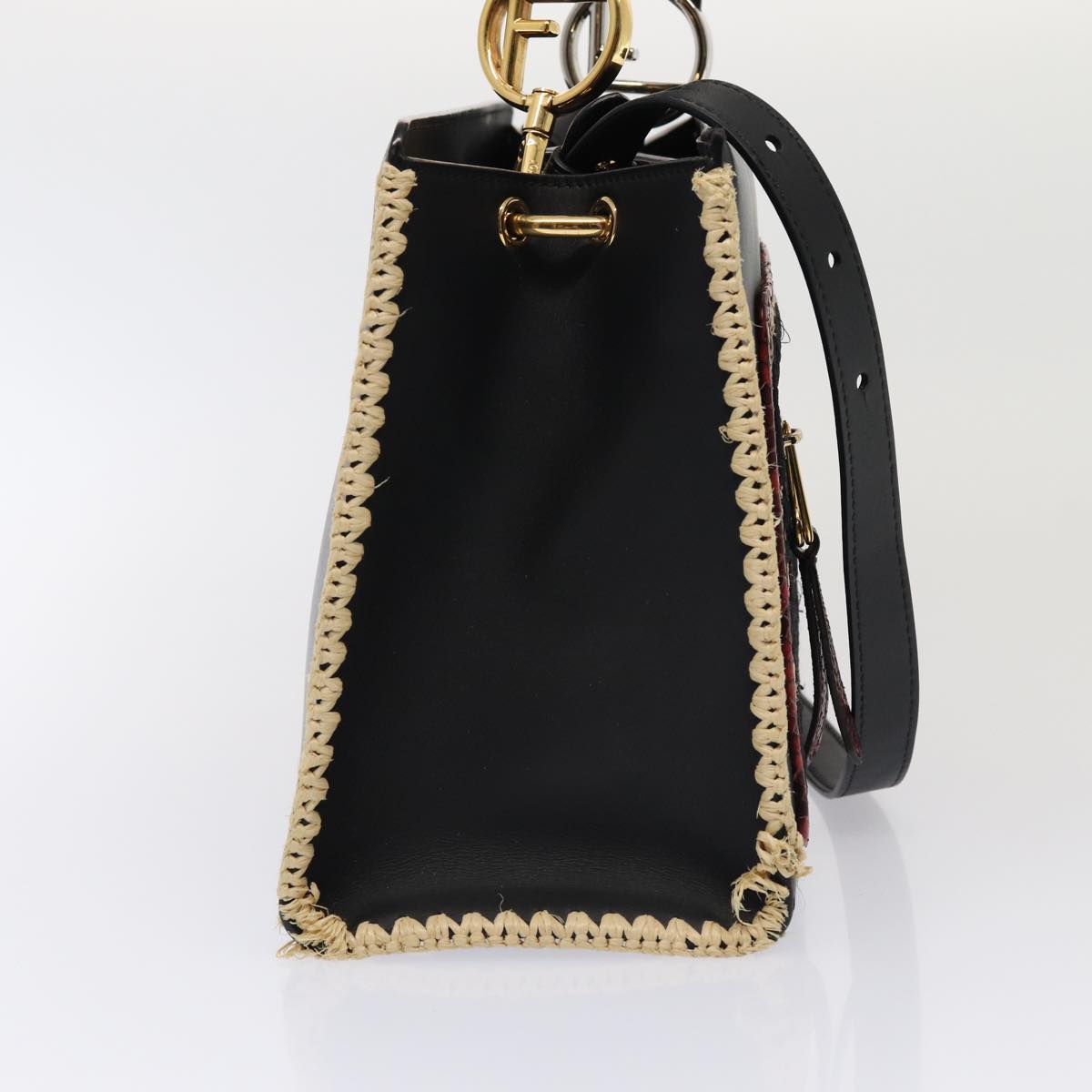 FENDI Hand Bag Leather 2way Black 82745