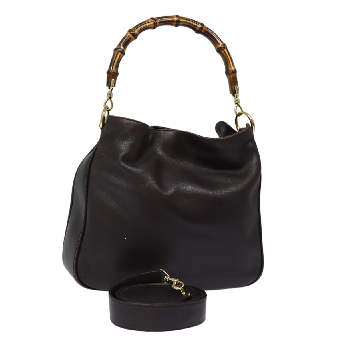 GUCCI Bamboo Hand Bag Leather 2way Brown 001 1638 82830