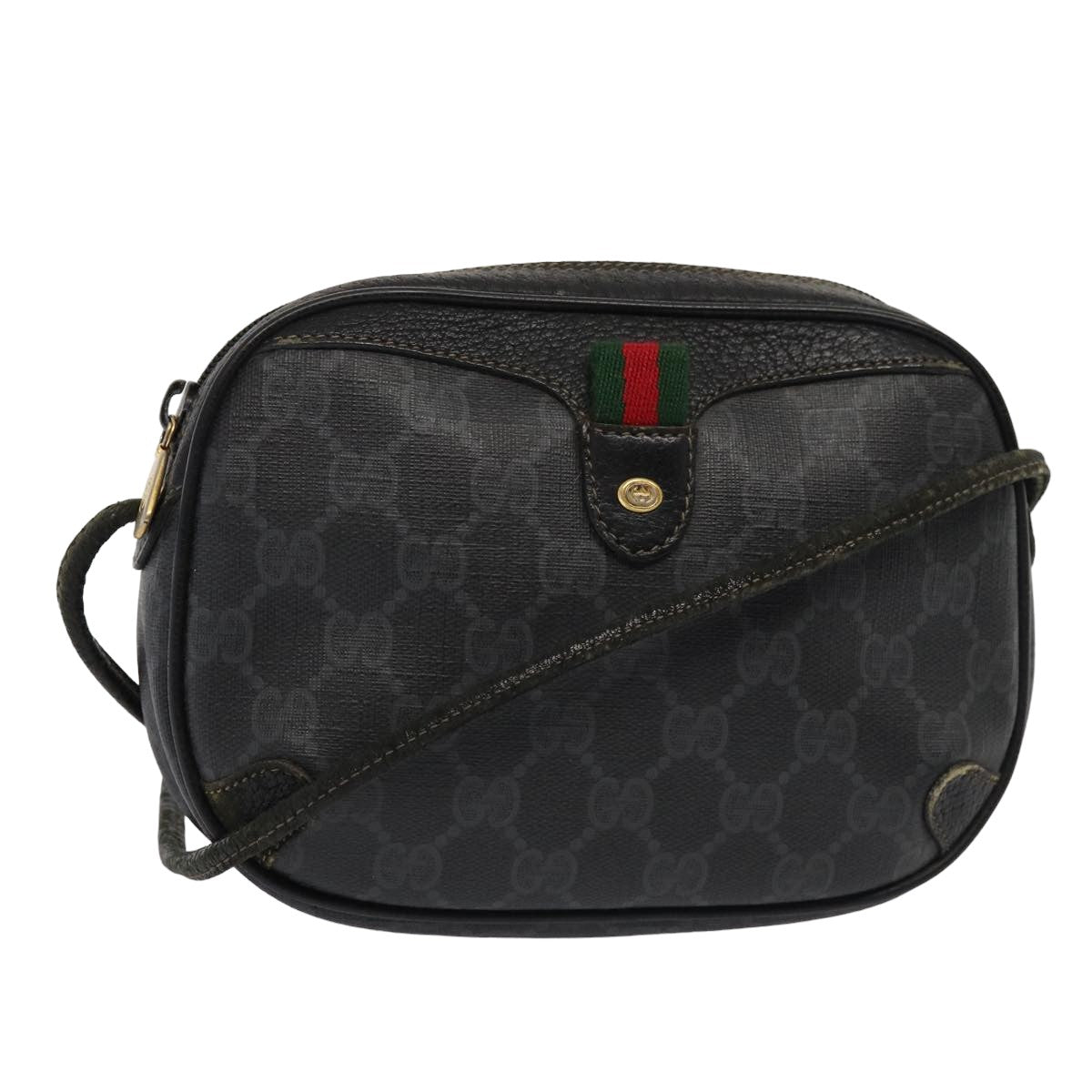 GUCCI GG Supreme Web Sherry Line Shoulder Bag PVC Black 89 02 066 82869