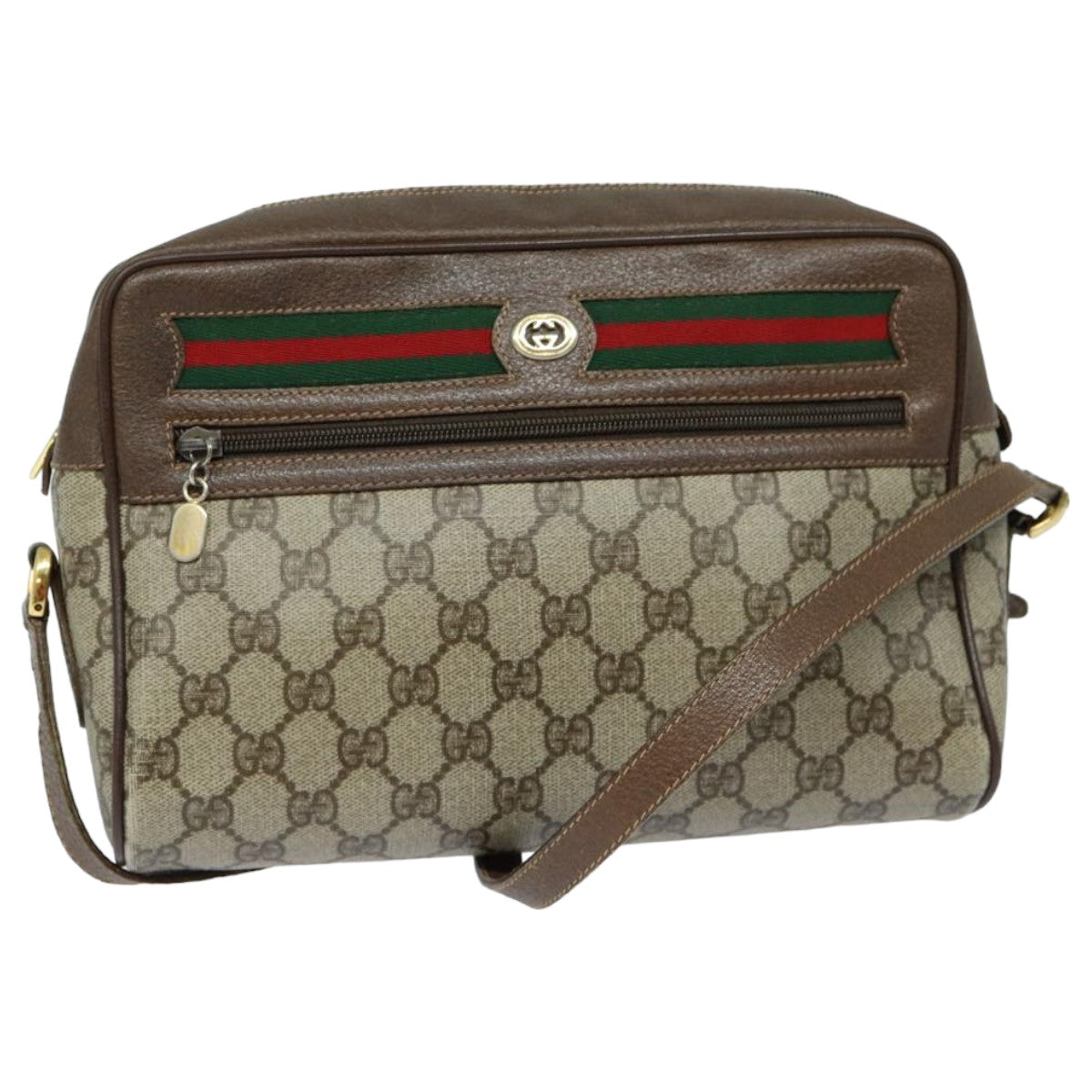 GUCCI GG Supreme Web Sherry Line Shoulder Bag PVC Beige Red 82870